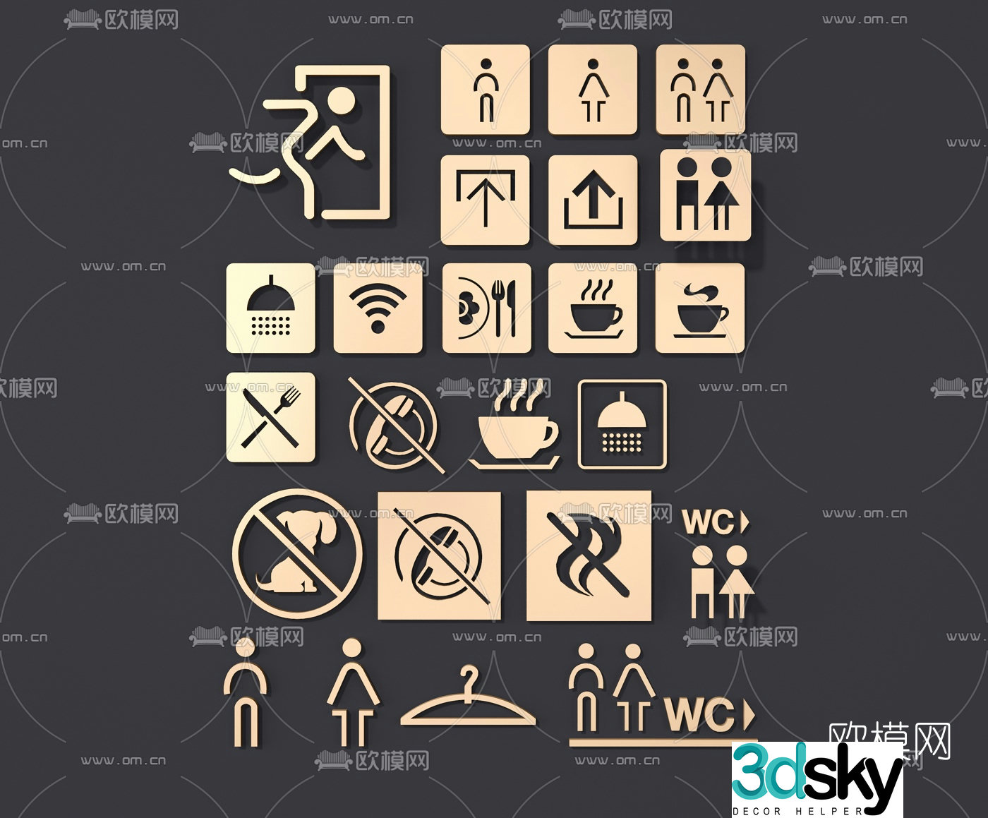 Modern guide sign bathroom sign 3d model