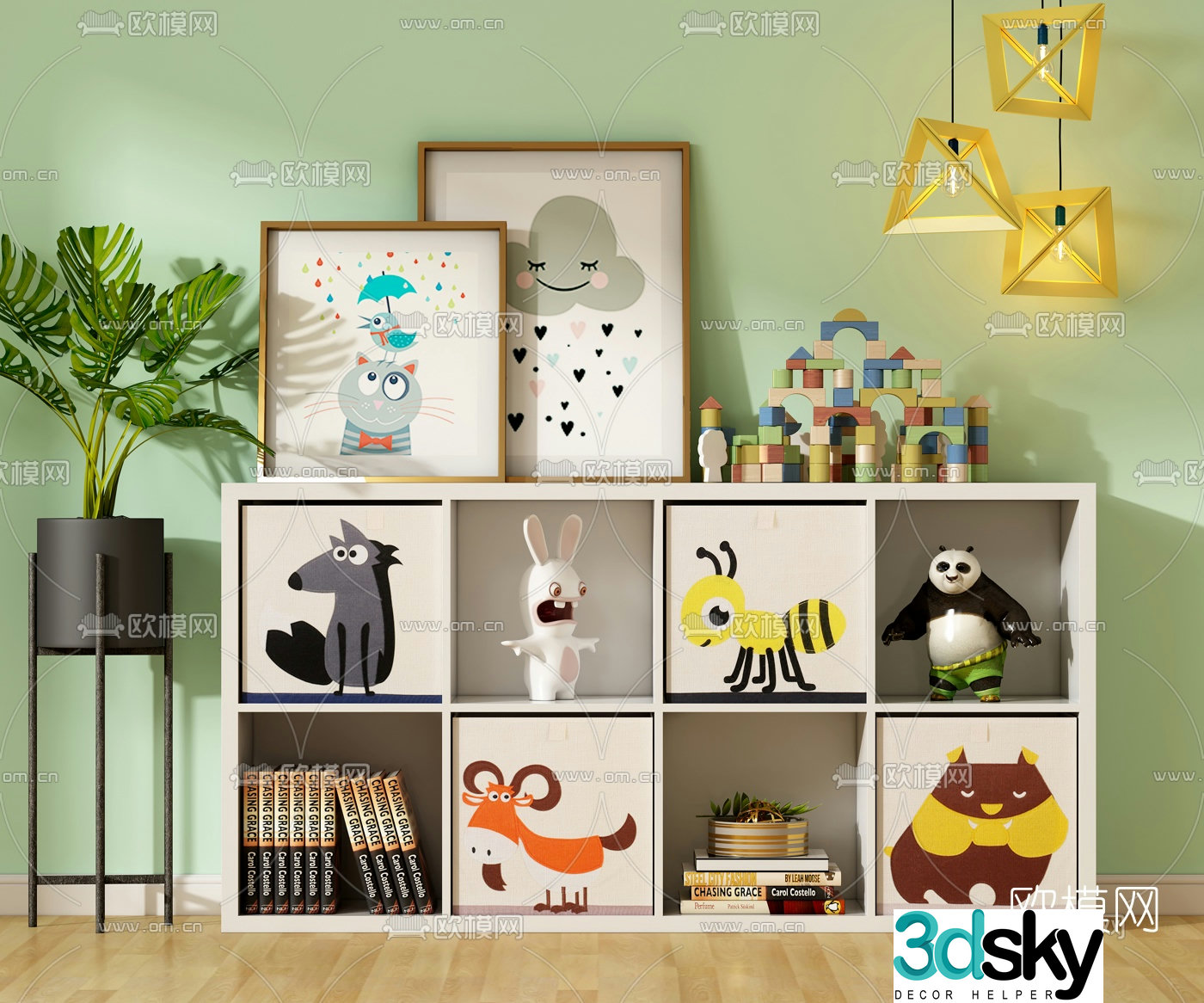 Modern children’s bookcase toy cabinet 3d model