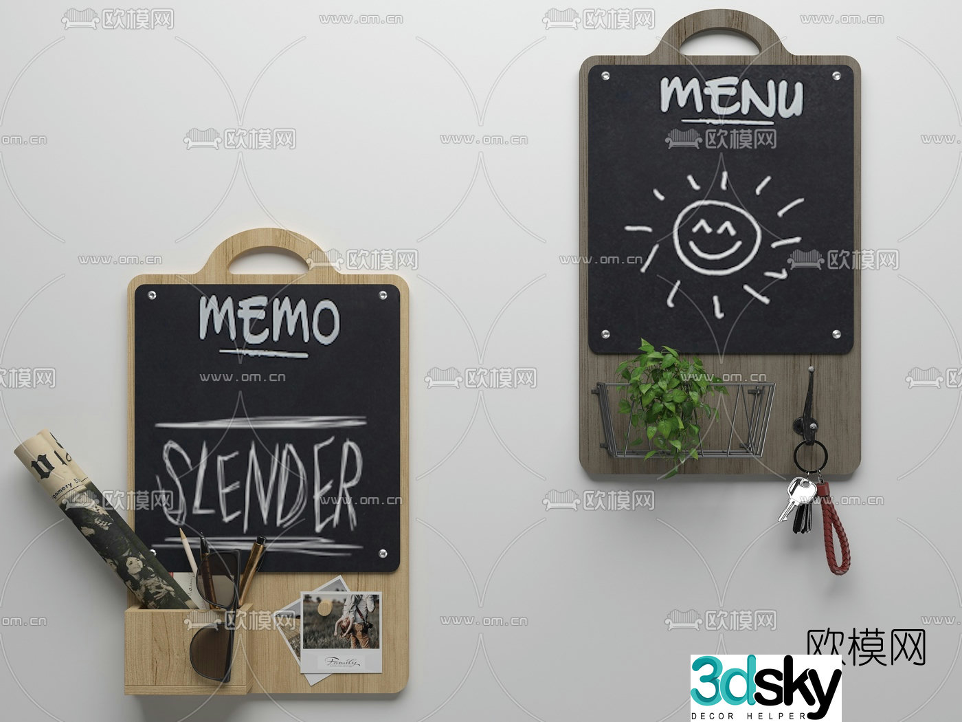 Nordic log note black hanging board 3D model