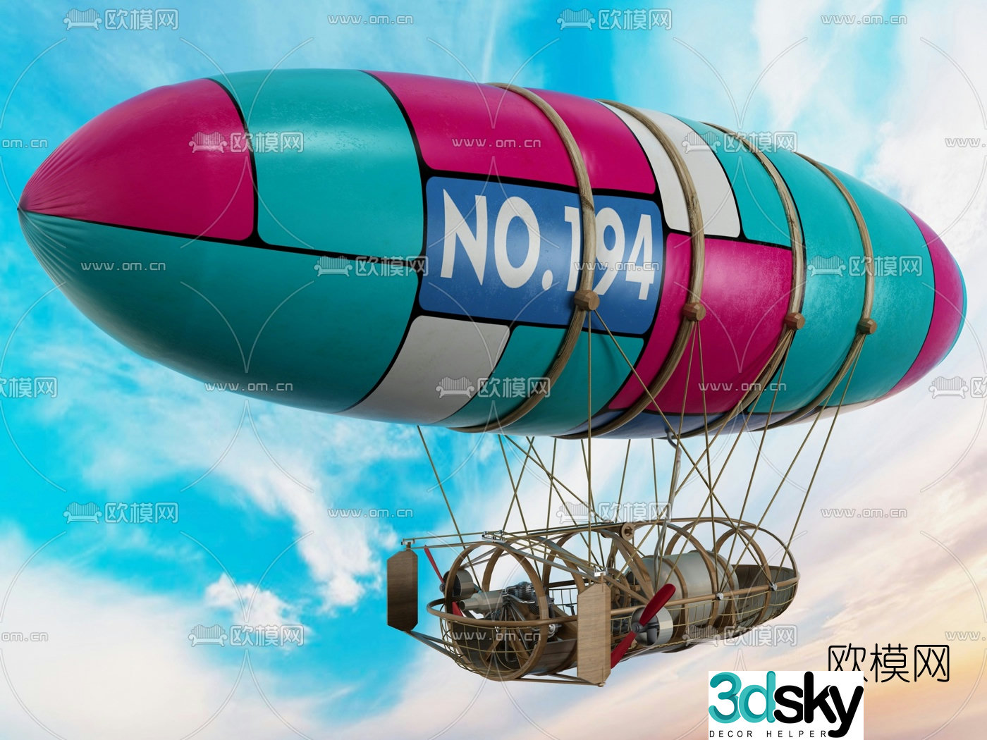 Modern airship hot air balloon 3d model