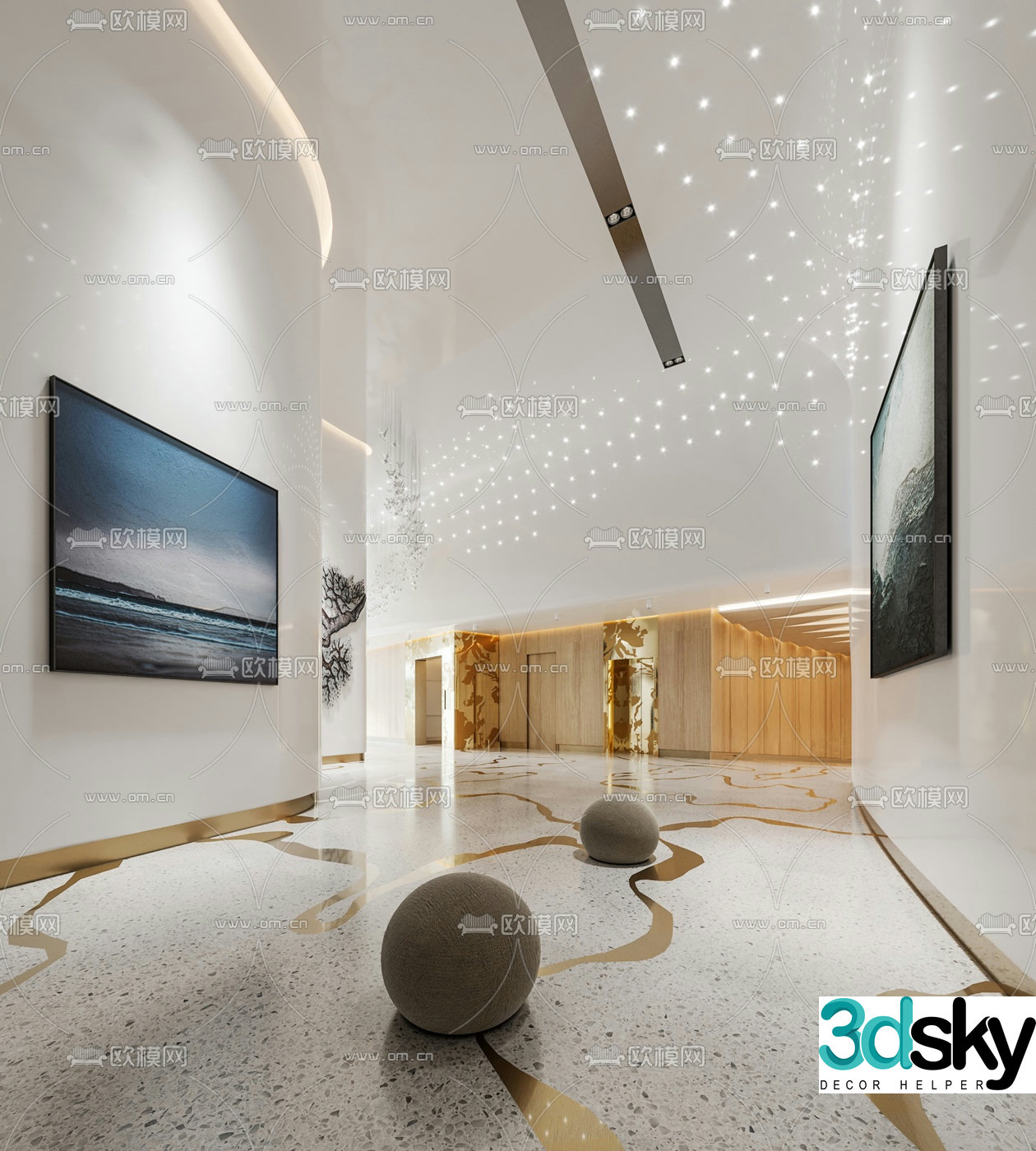 Modern hotel elevator hall 3d model