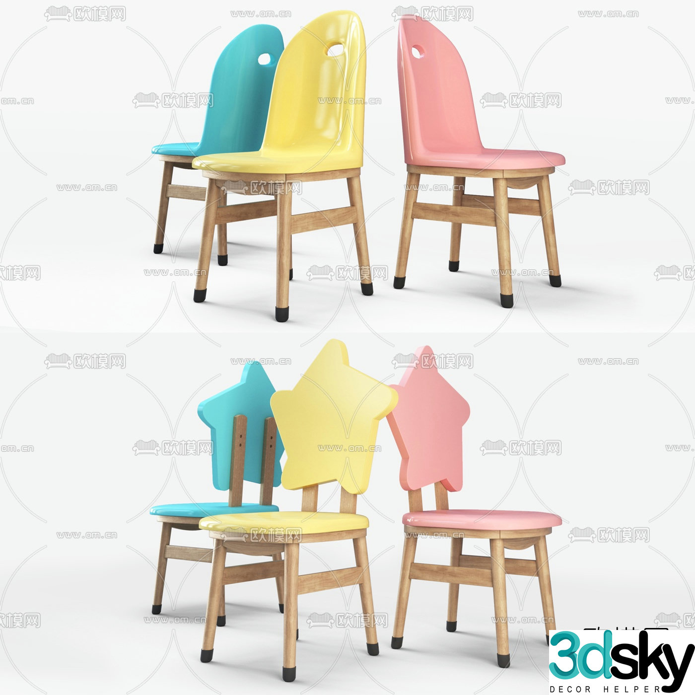 Nordic log children’s chair 3d model