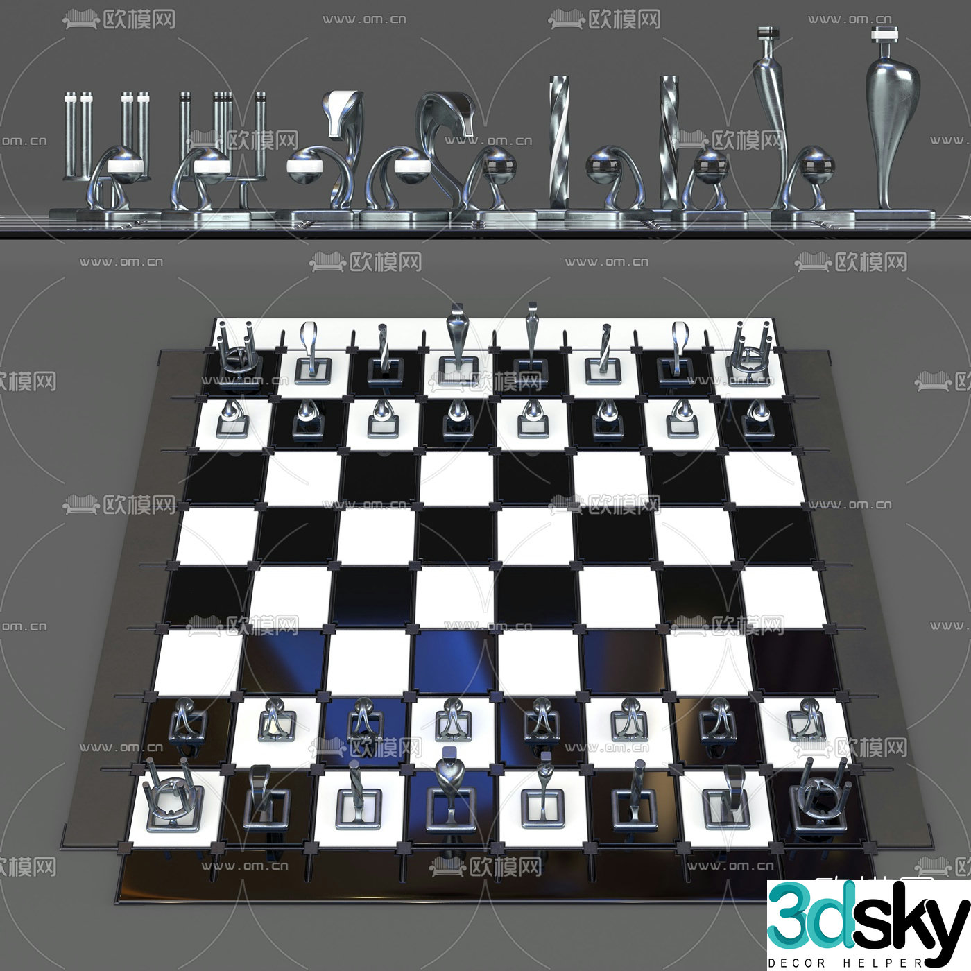 Modern chess ornament 3d model