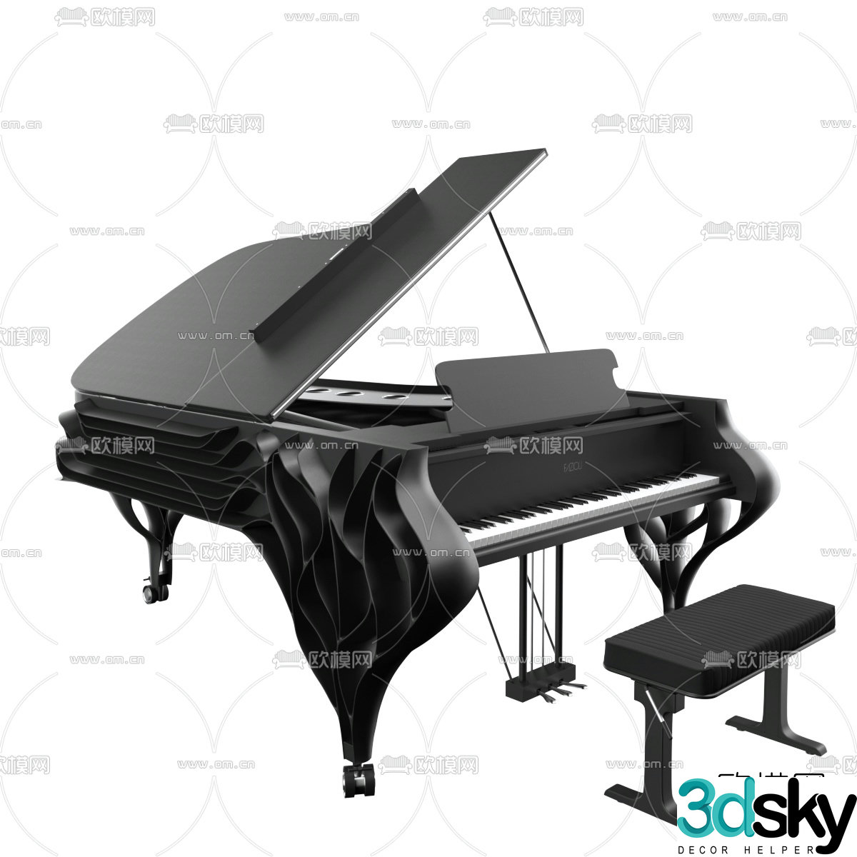 Modern grand square piano 3d model