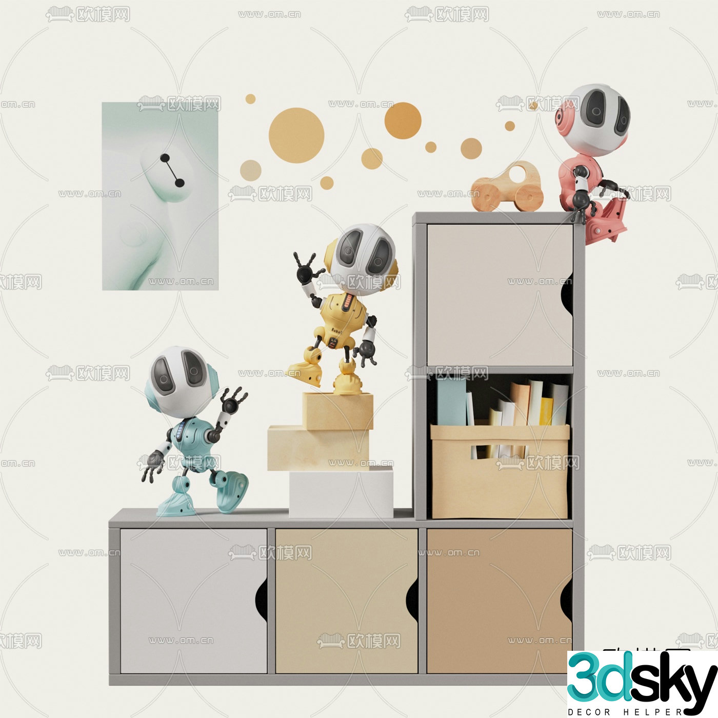 Modern children’s bookcase toy cabinet 3d model
