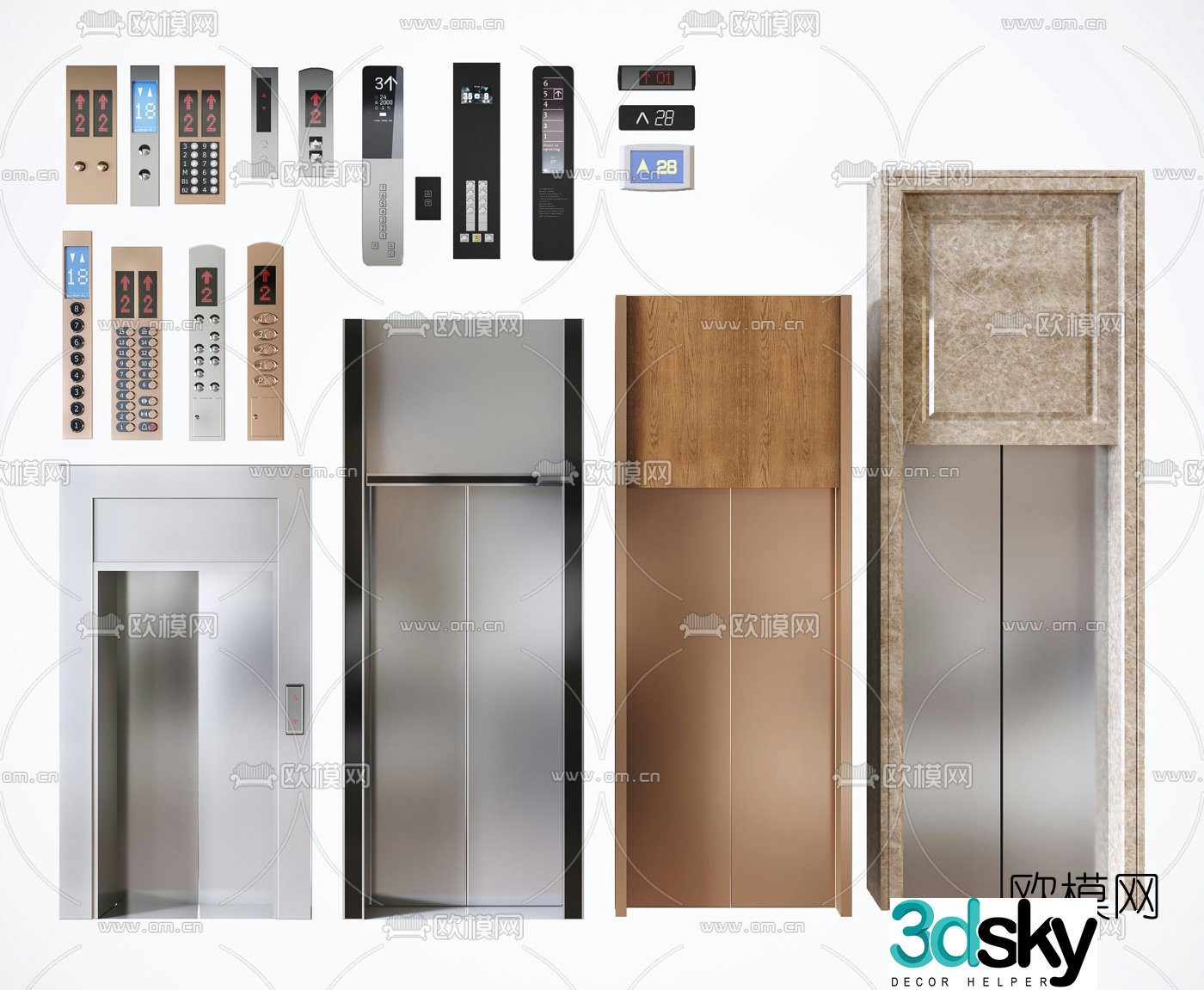 Modern elevator door elevator key button floor display 3d model