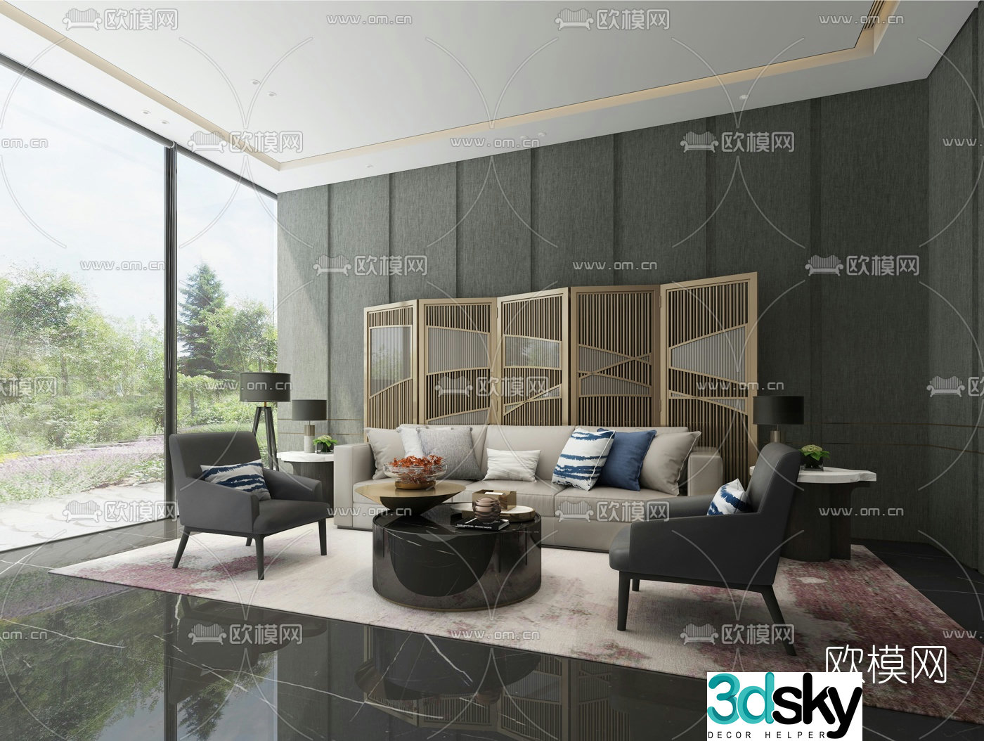 C.H.Y Interior Design Modern Leather Sofa Set 3d Model