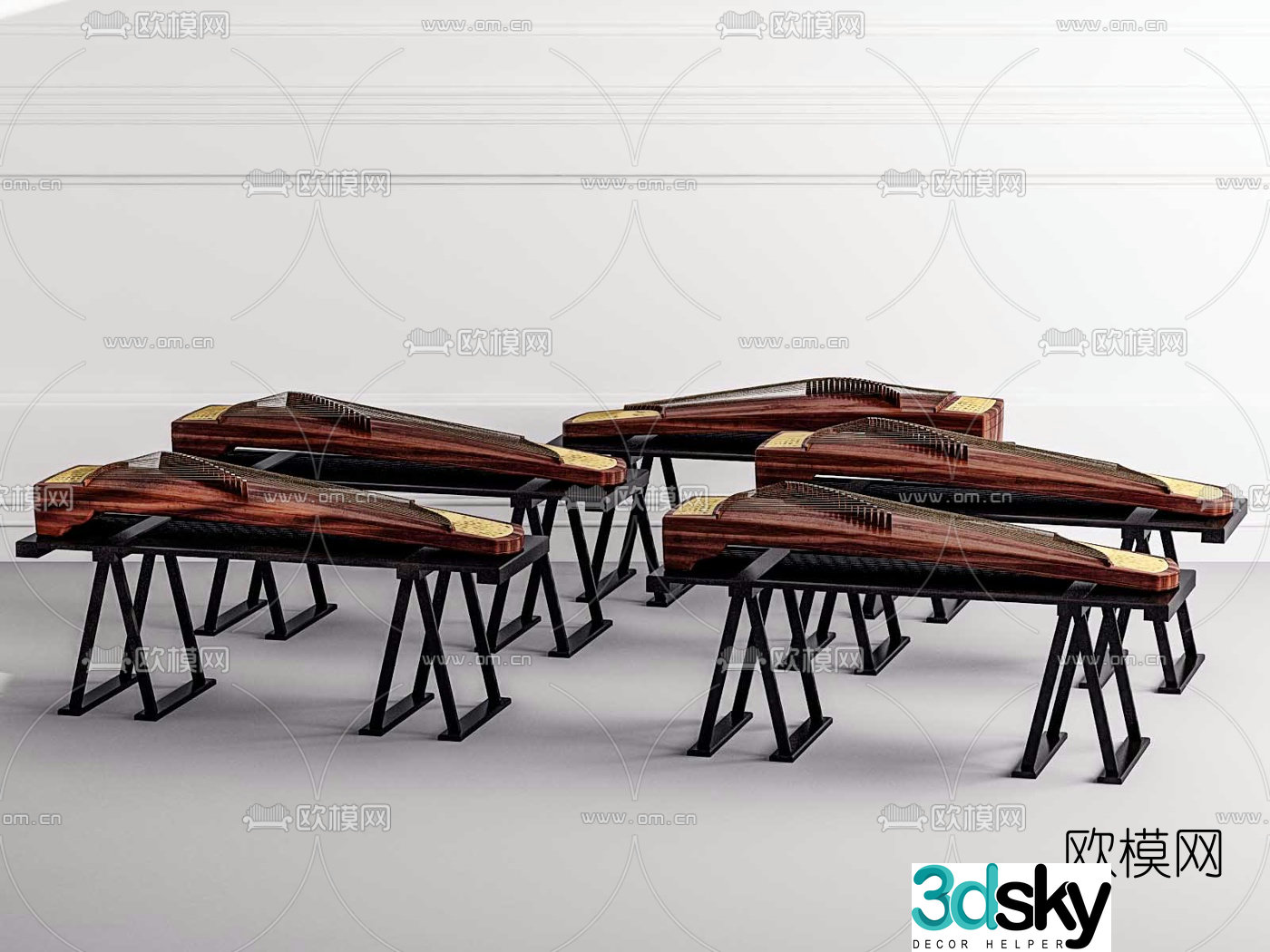 Chinese musical instrument guzheng 3d model