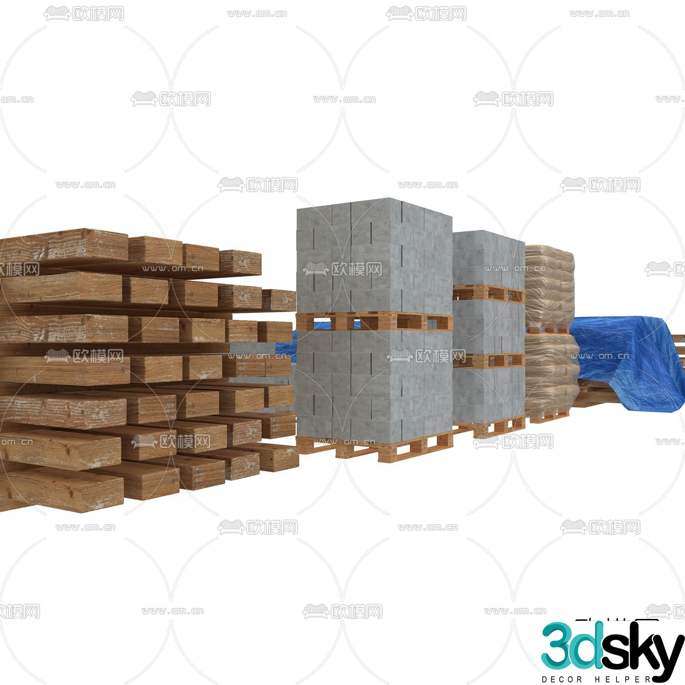 Industrial style construction site building materials 3d model