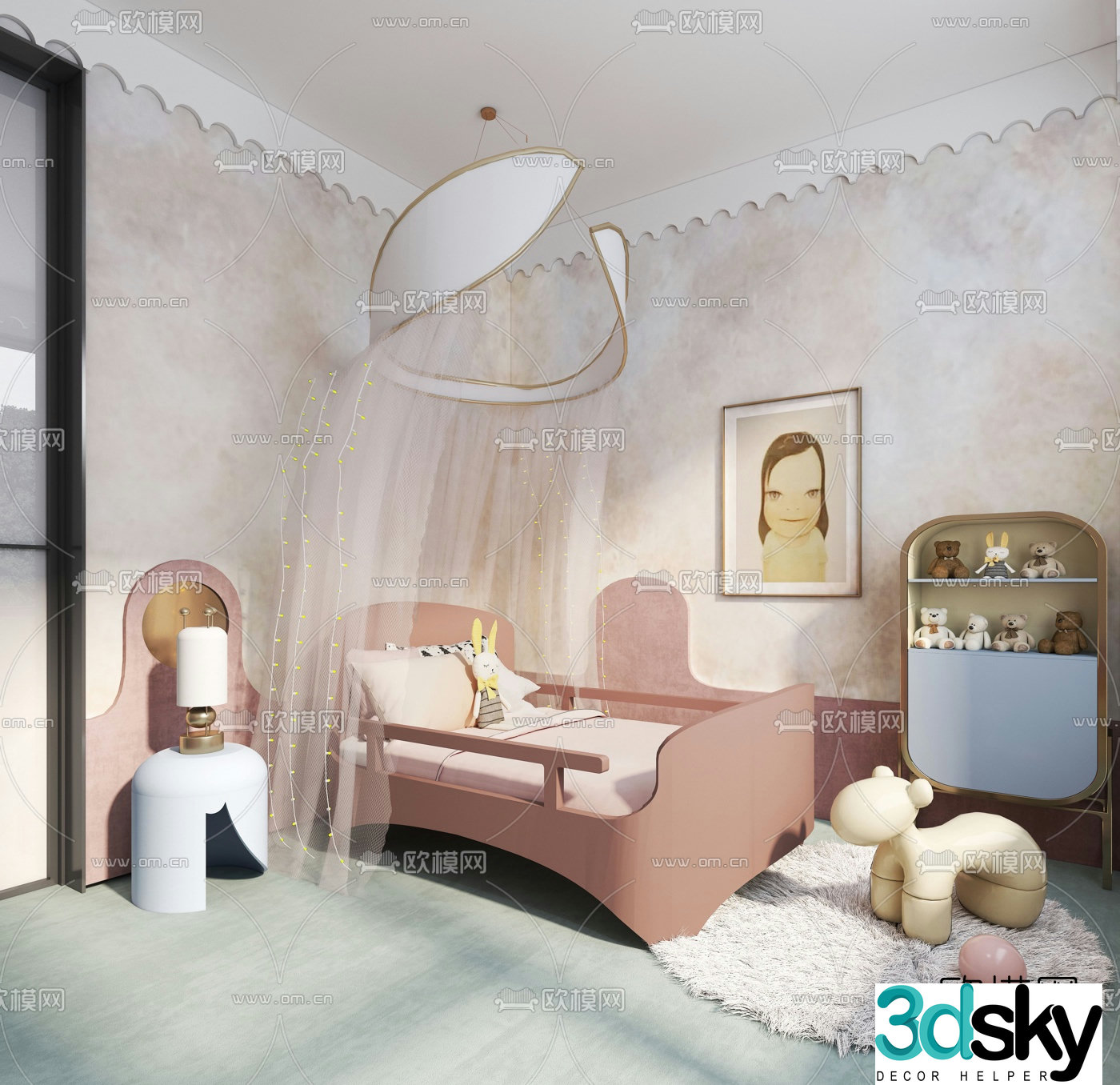 Nordic children’s cabinet children’s bed 3d model
