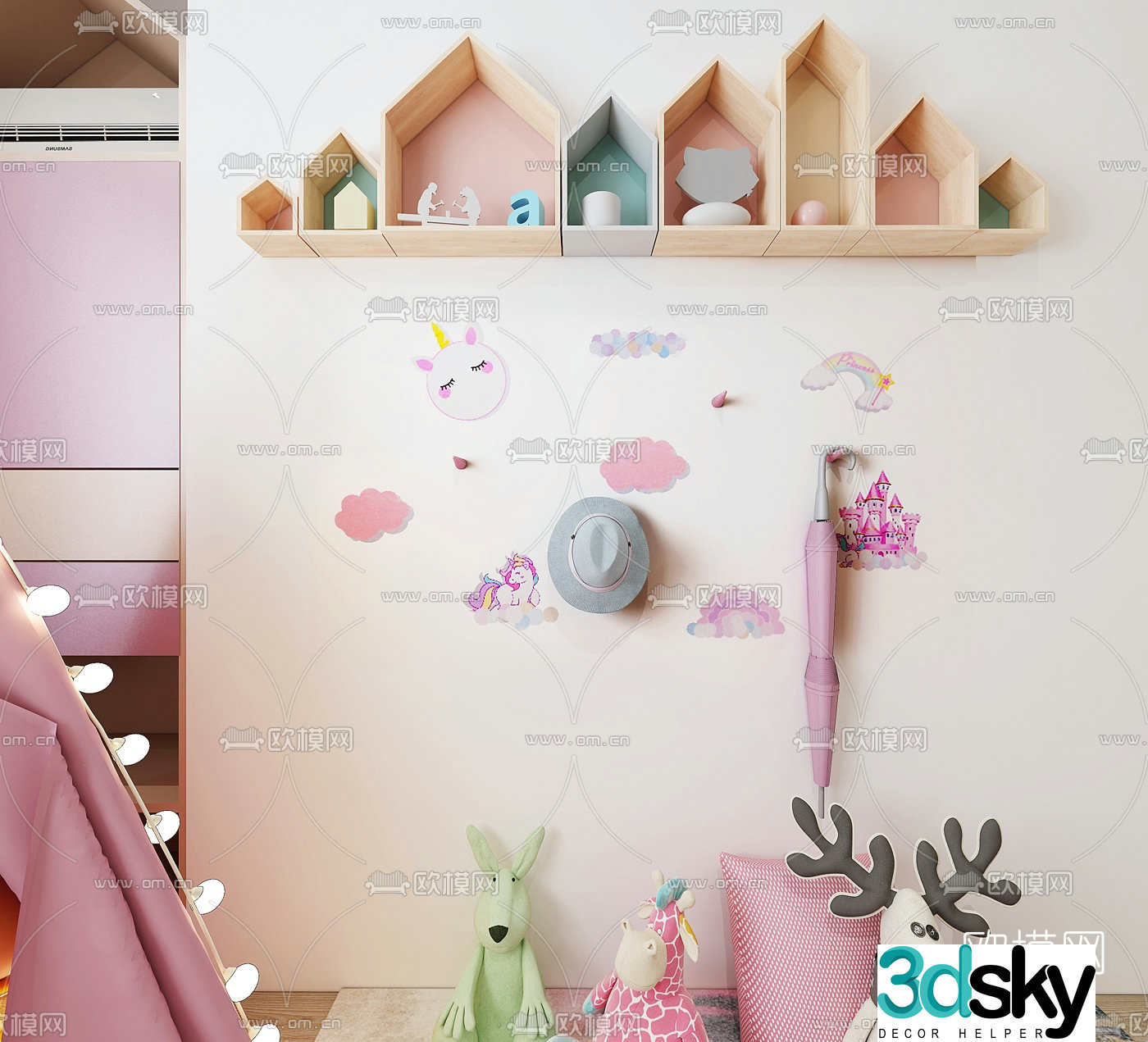 Nordic children’s hook wall decoration pendant storage rack 3d model