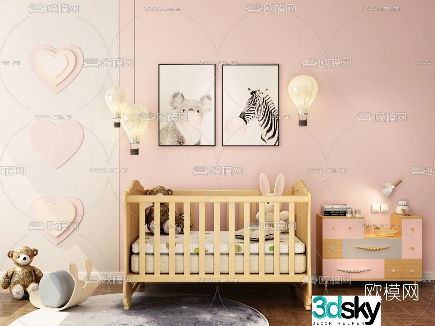 Nordic log children’s cabinet crib 3d model