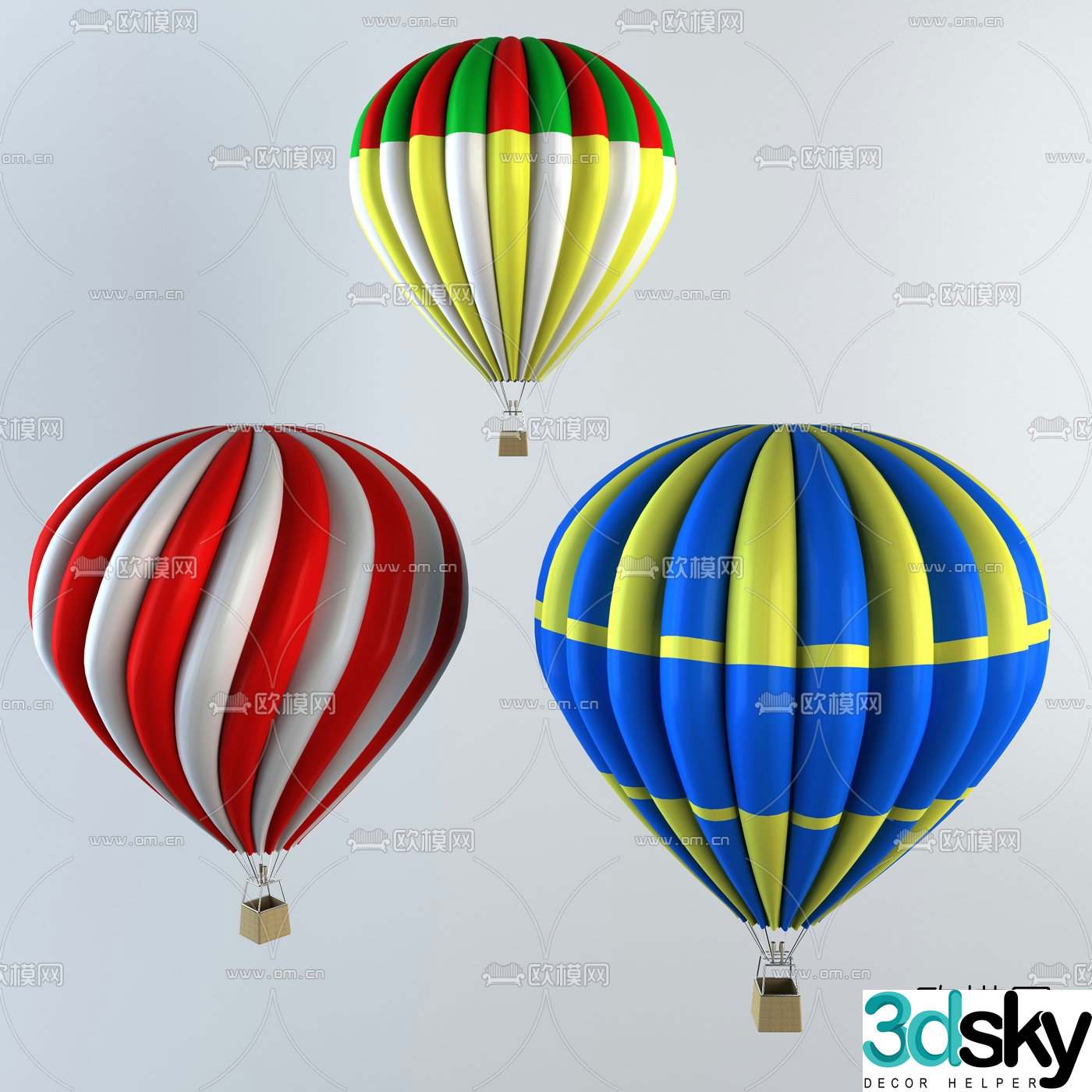 Modern hot air balloon 3d model