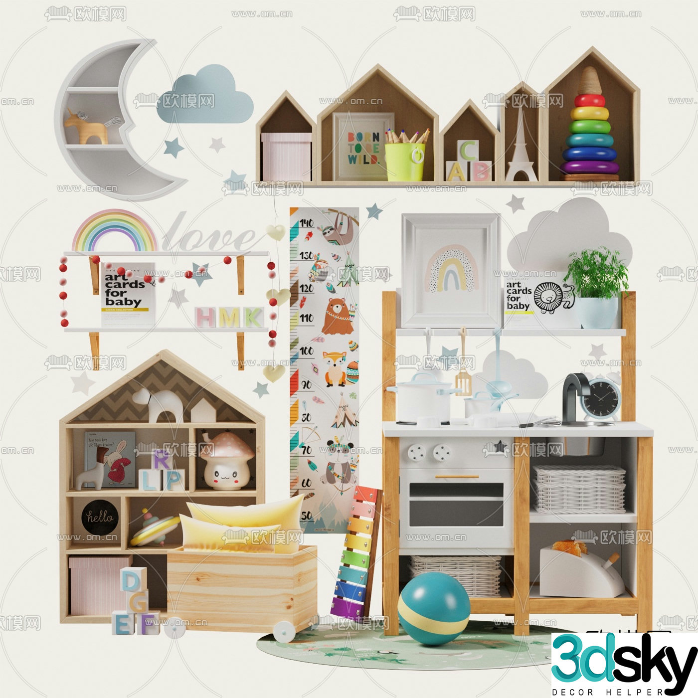 Nordic log children’s toy cabinet 3d model