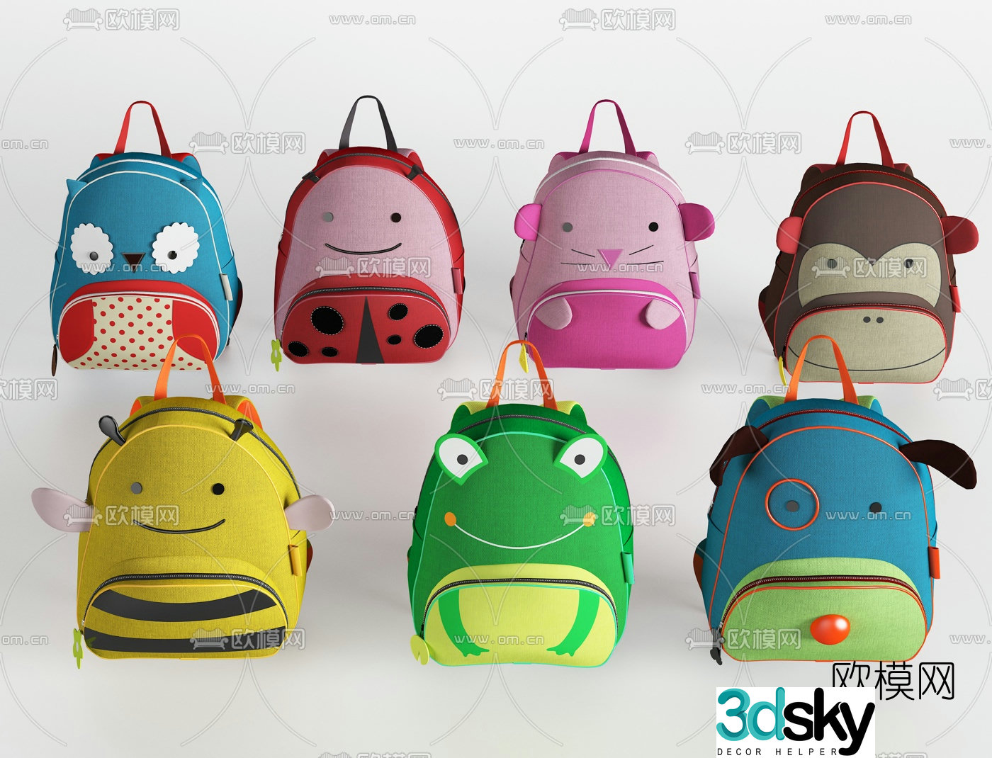 Nordic cartoon children’s schoolbag 3d model