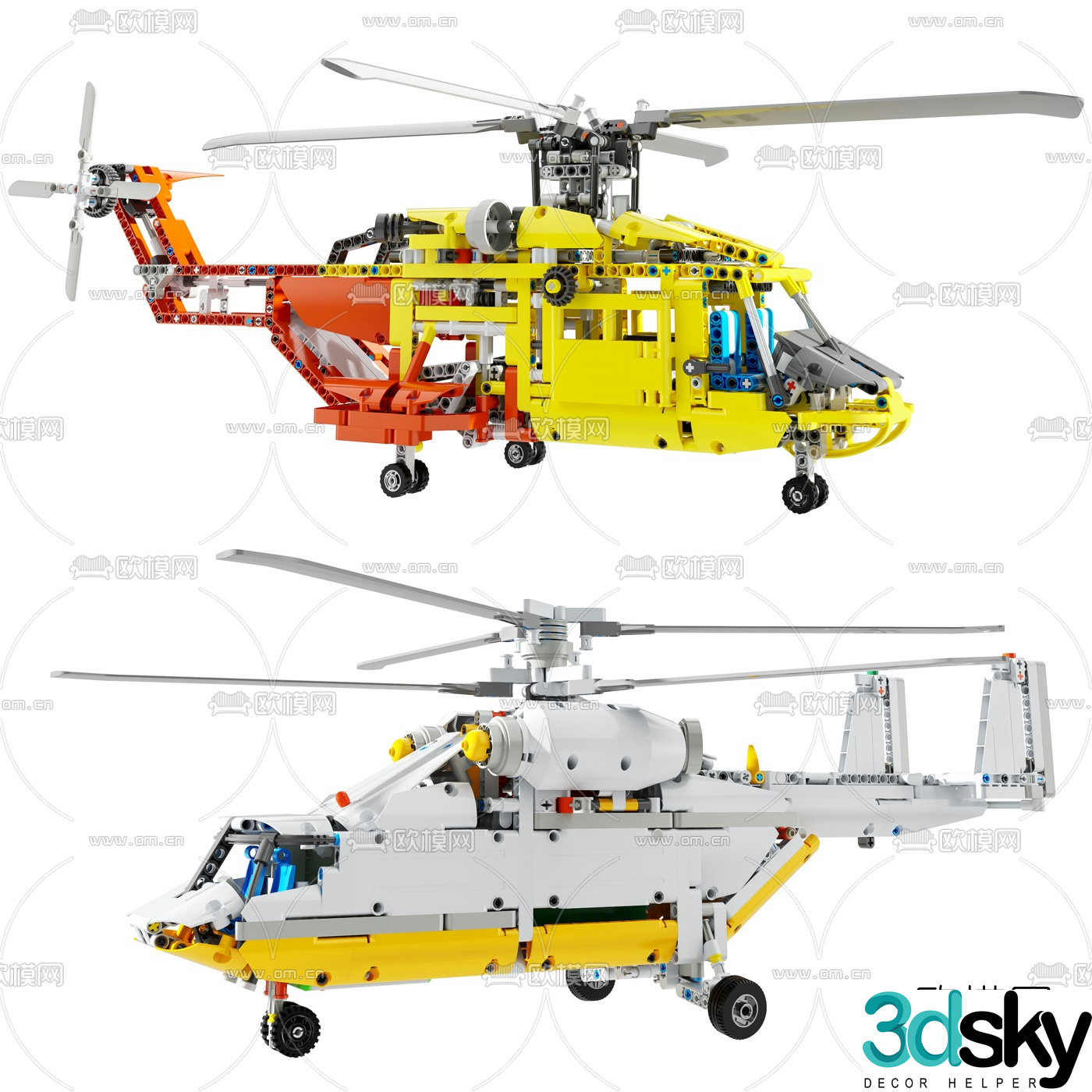 Modern lego helicopter toy 3d model