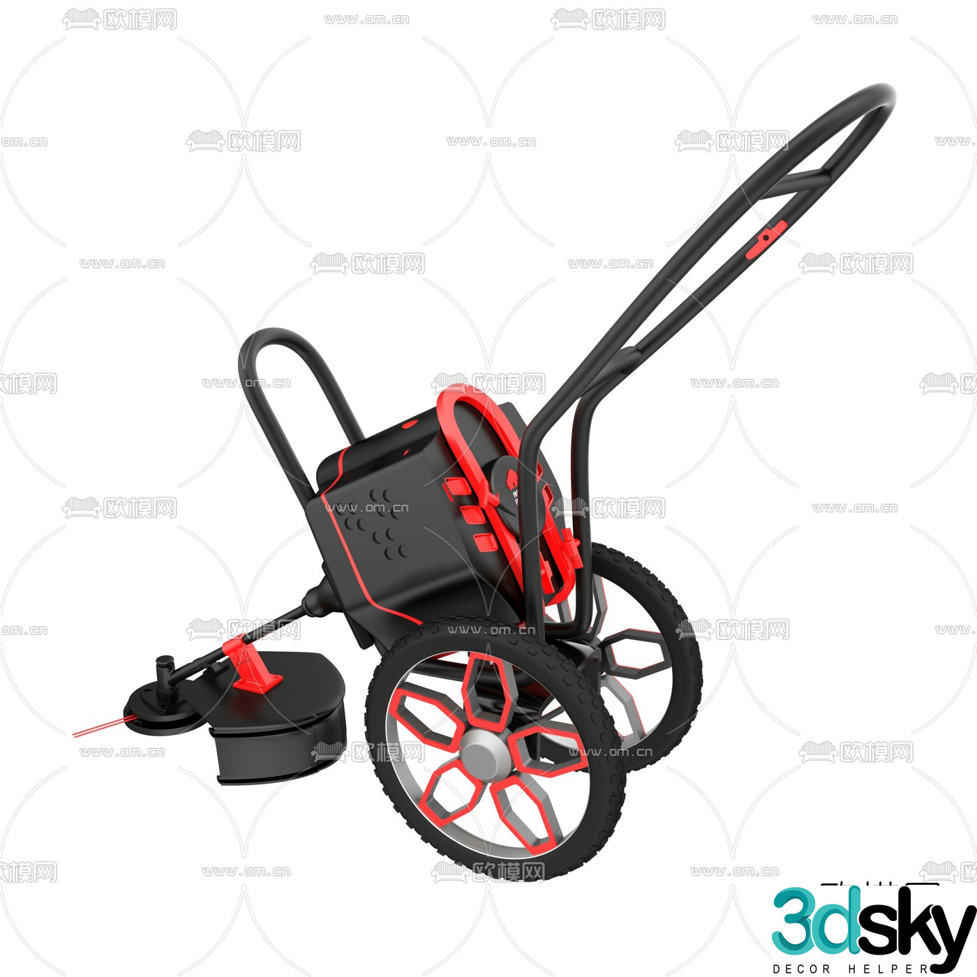 Industrial style two wheel lawn mower 3d model