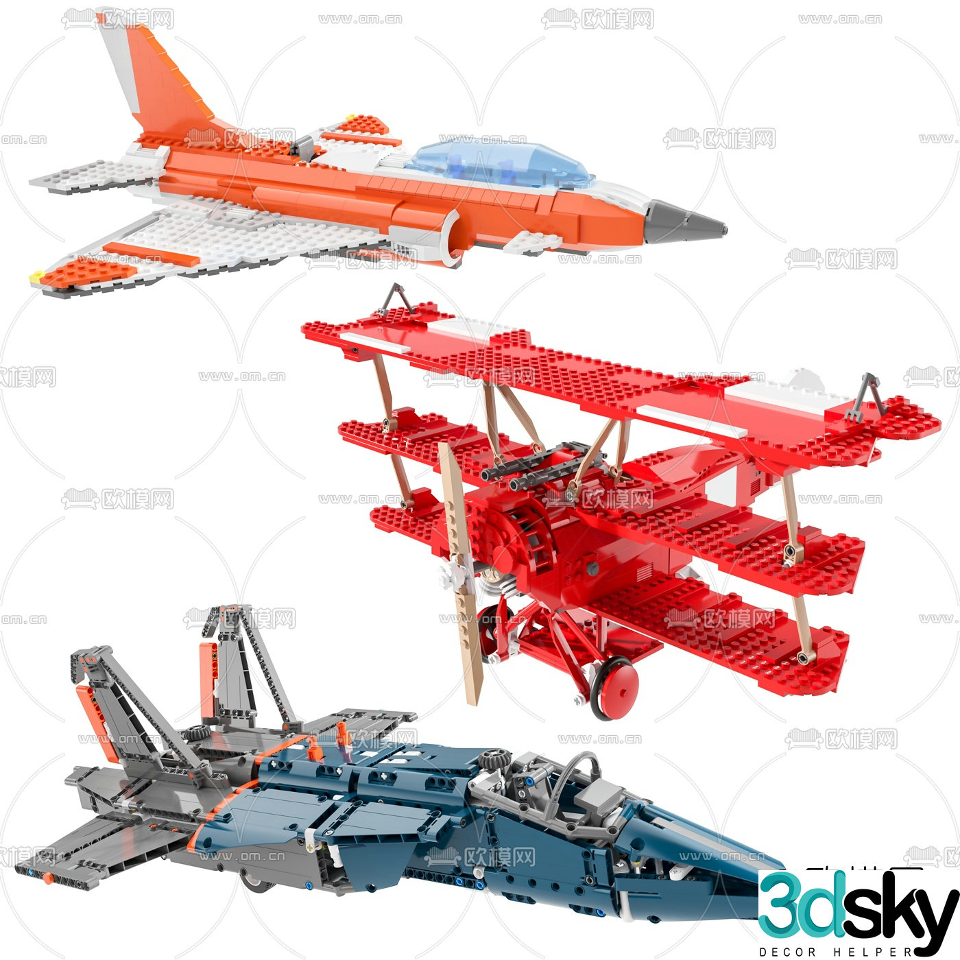 Modern airplane lego toy 3d model