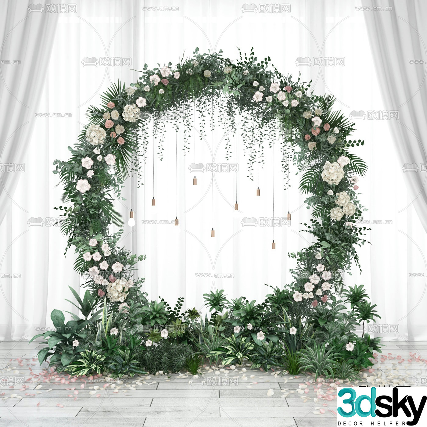 Modern wedding garland cake 3d model