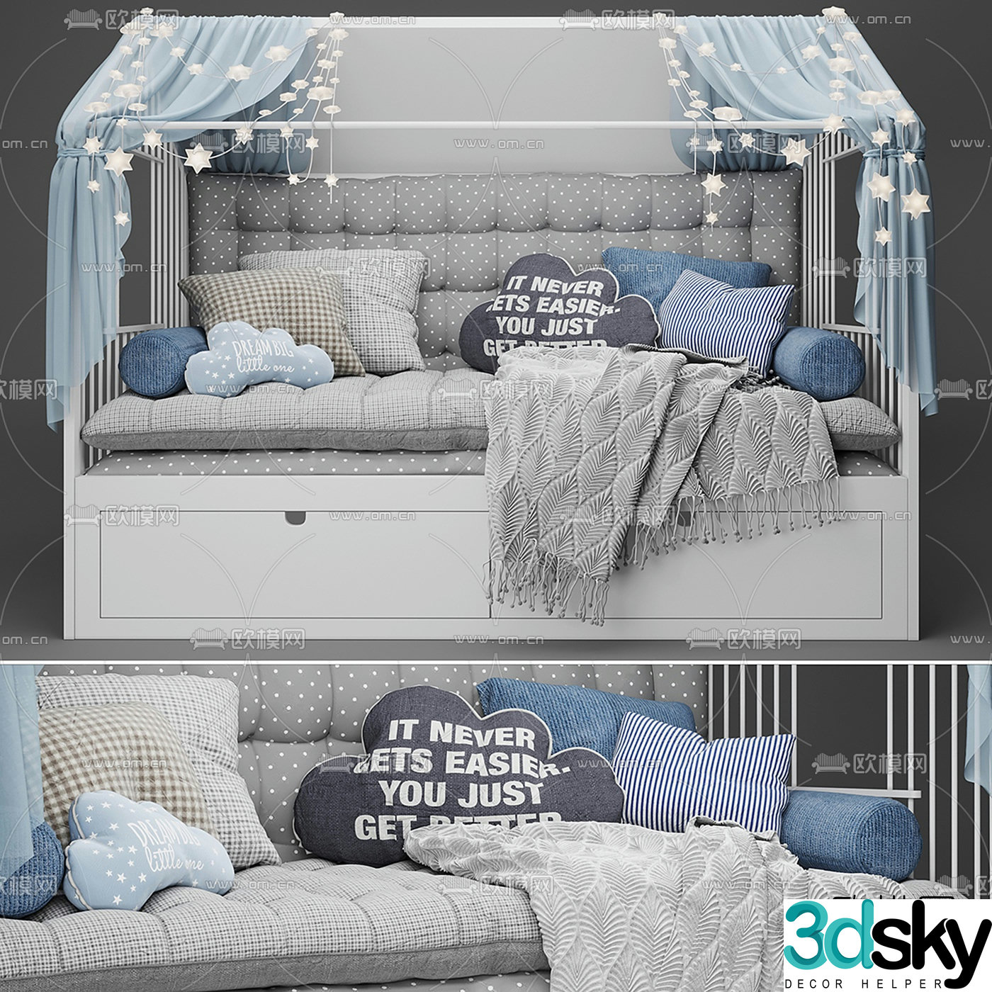 Nordic children’s upholstered bed 3d model