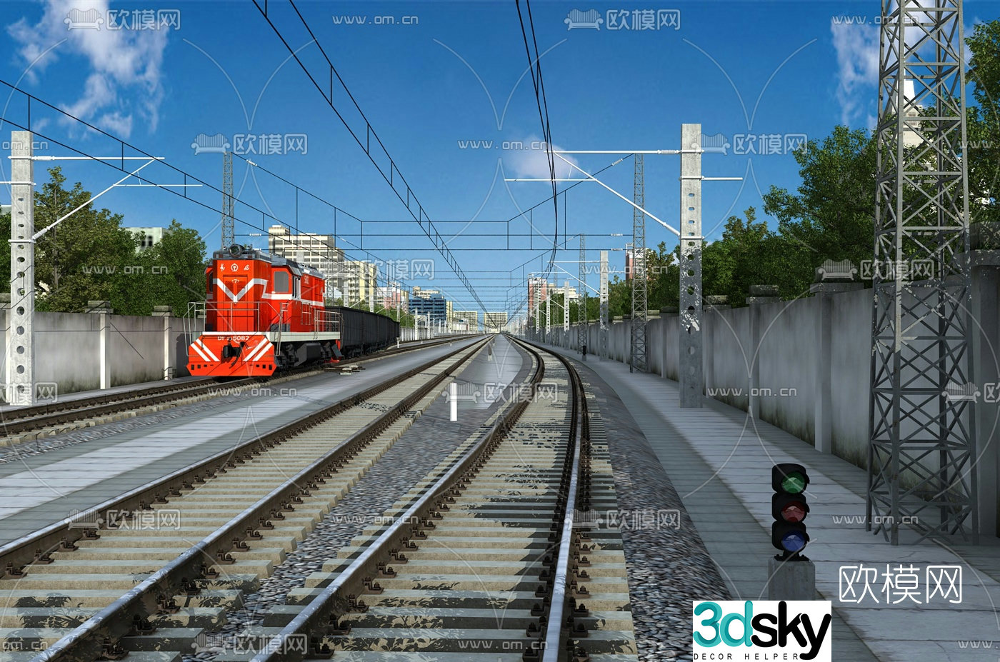 Modern train track scene 3d model