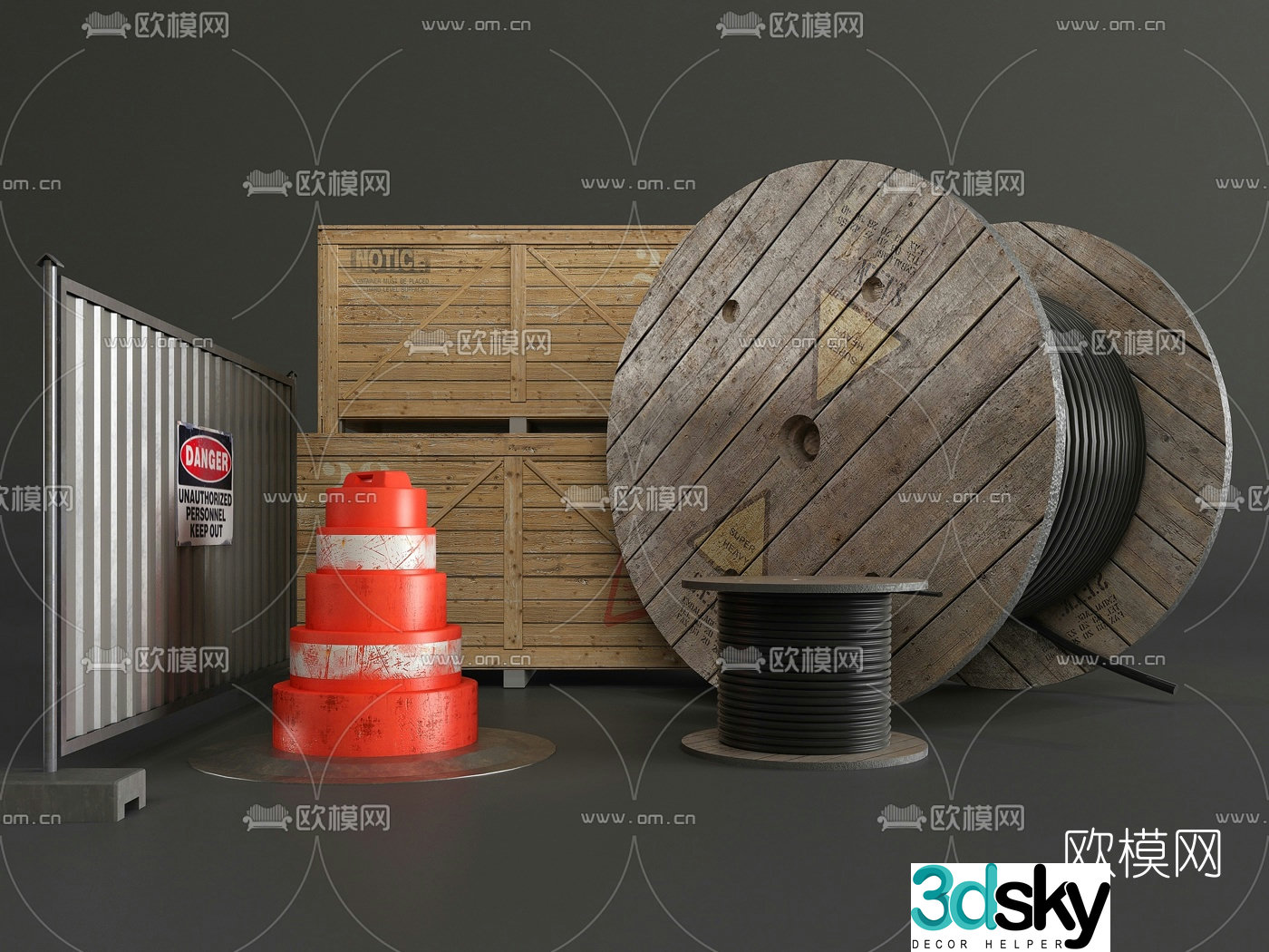 Modern cable barricade wooden box 3d model