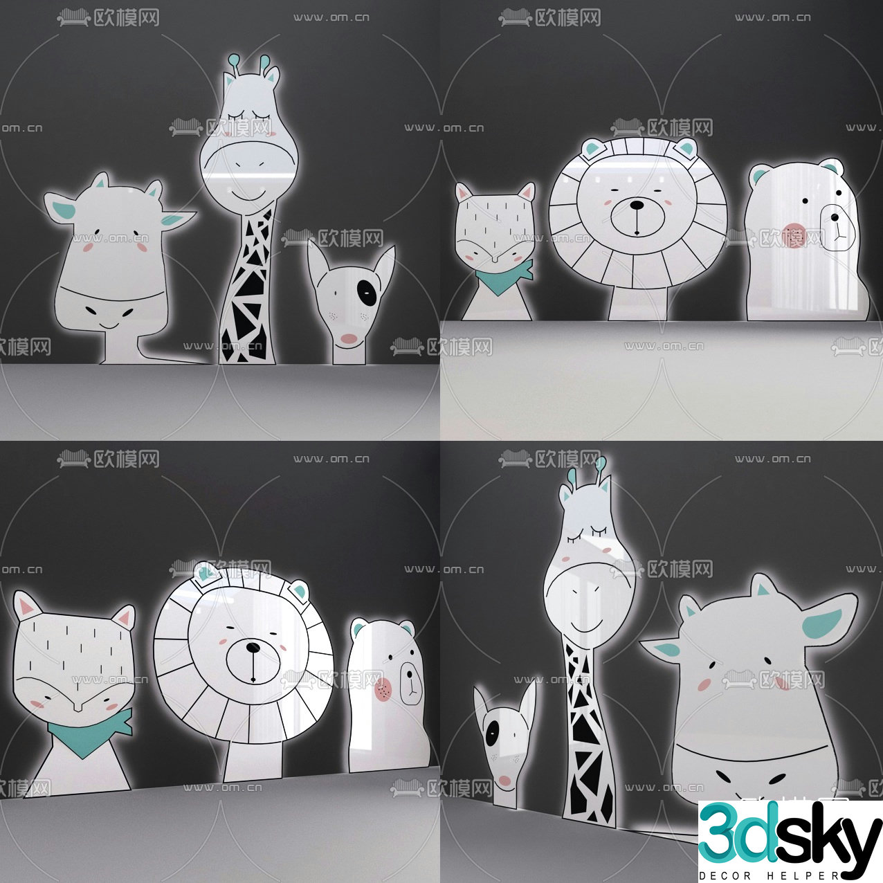 Modern cartoon animal giraffe wall decoration pendant 3d model