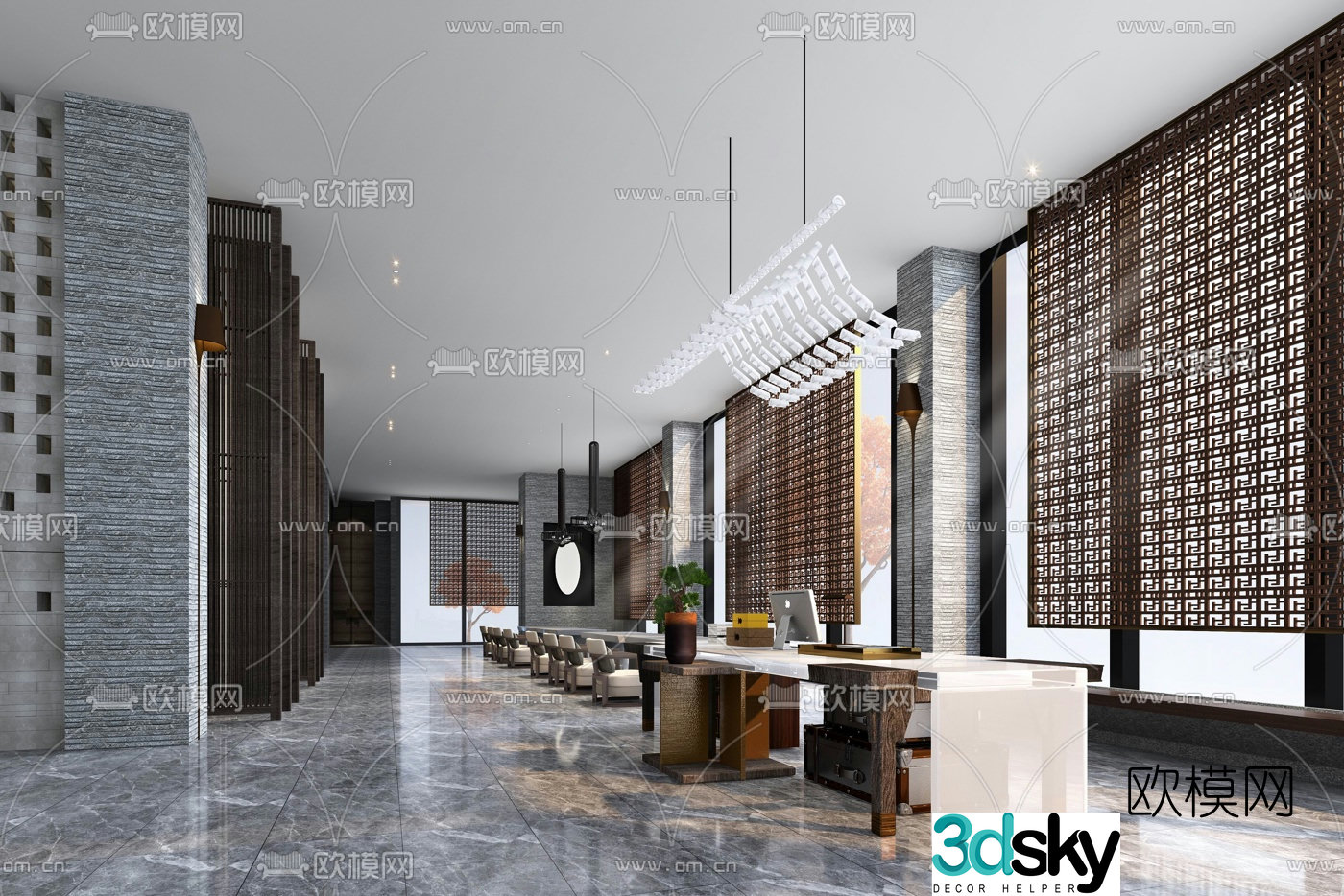 New Chinese style hotel lobby bar 3D model