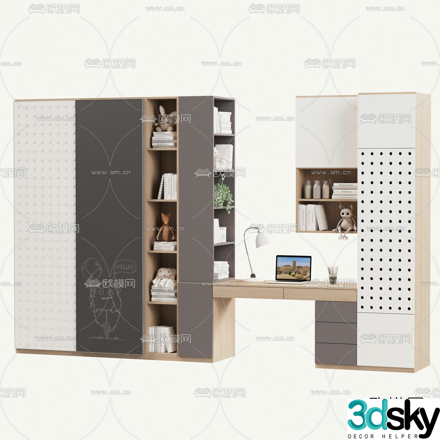 Nordic children’s bookcase combination 3D model