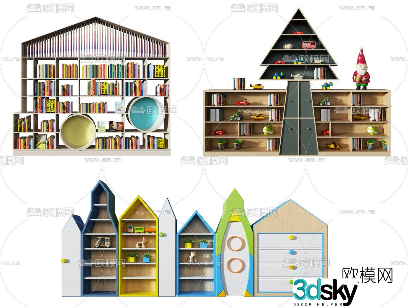 Modern children’s bookcase 3d model