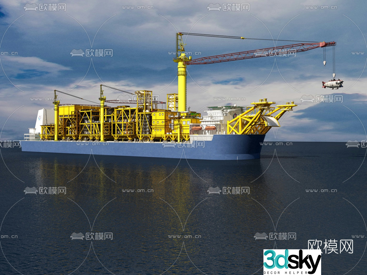 Modern scientific research ship 3d model