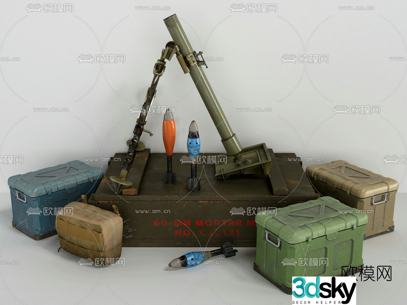 Industrial style weapons, firearms and ammunition combination 3D model