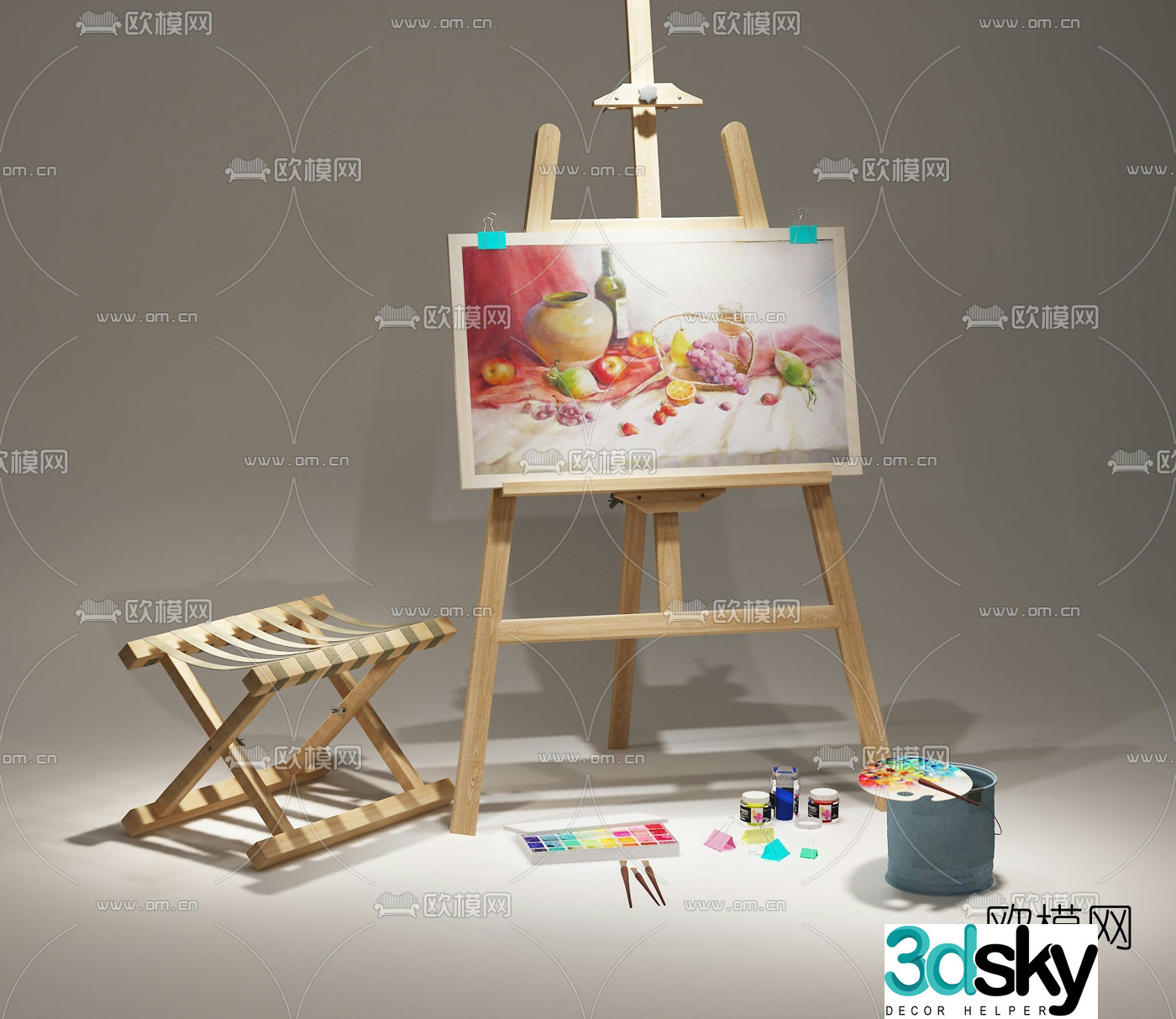 Modern easel painting utensil 3d model
