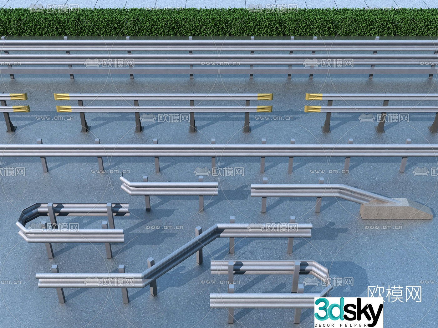 Modern highway guardrail highway crash barrier 3d model
