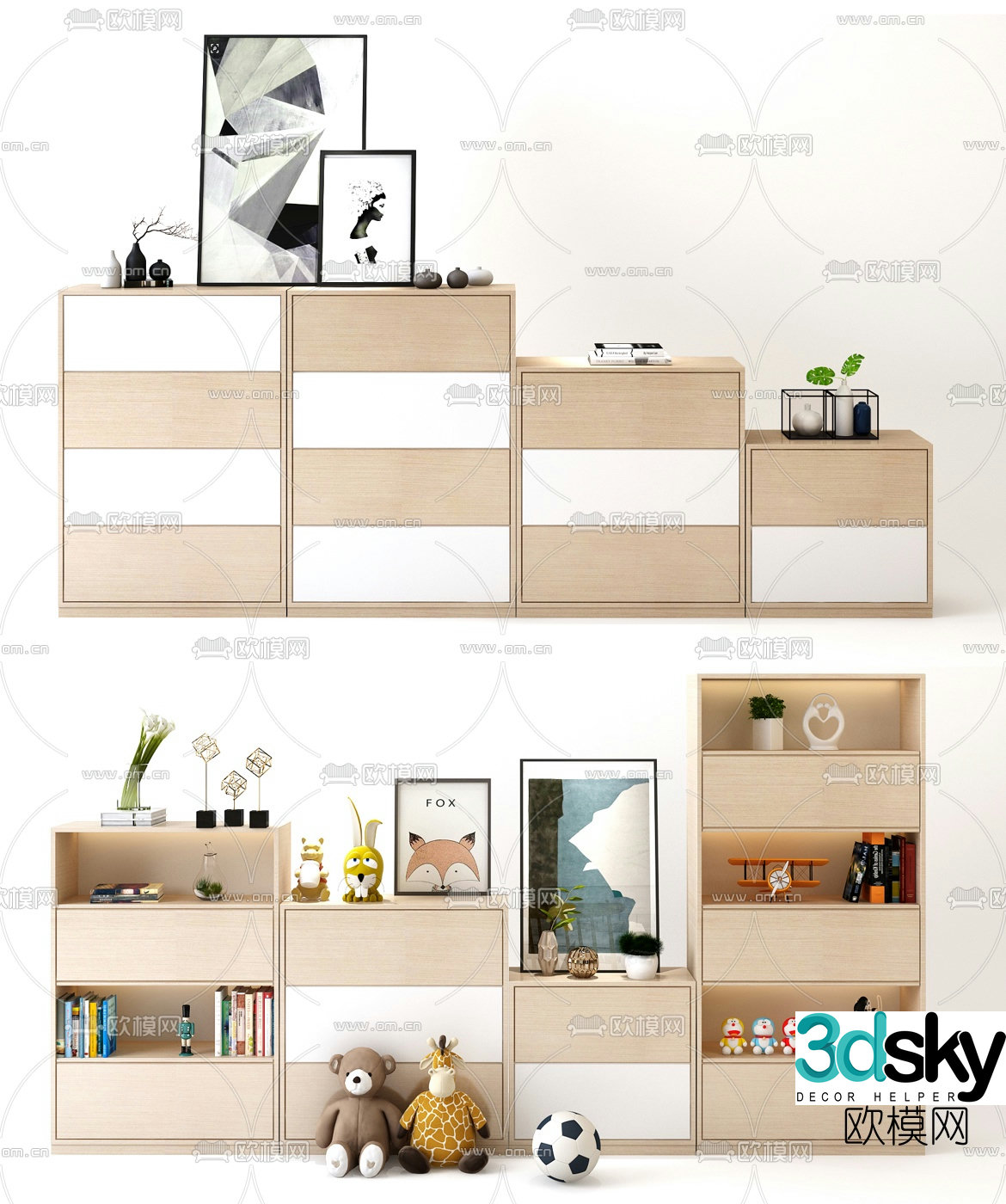 Nordic solid wood toy cabinet 3d model