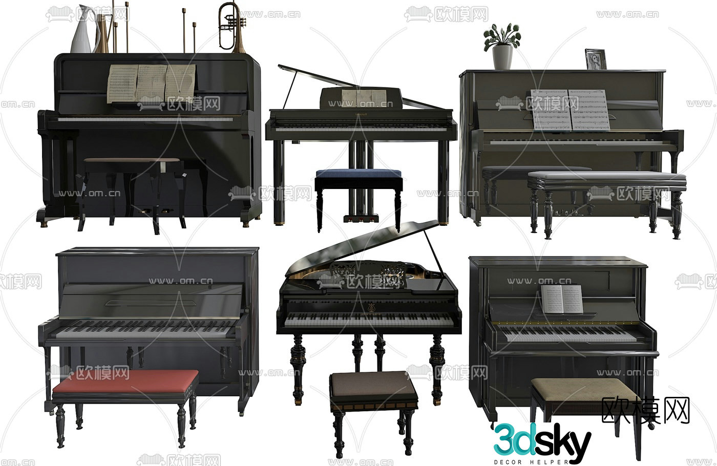 Modern piano combination 3d model