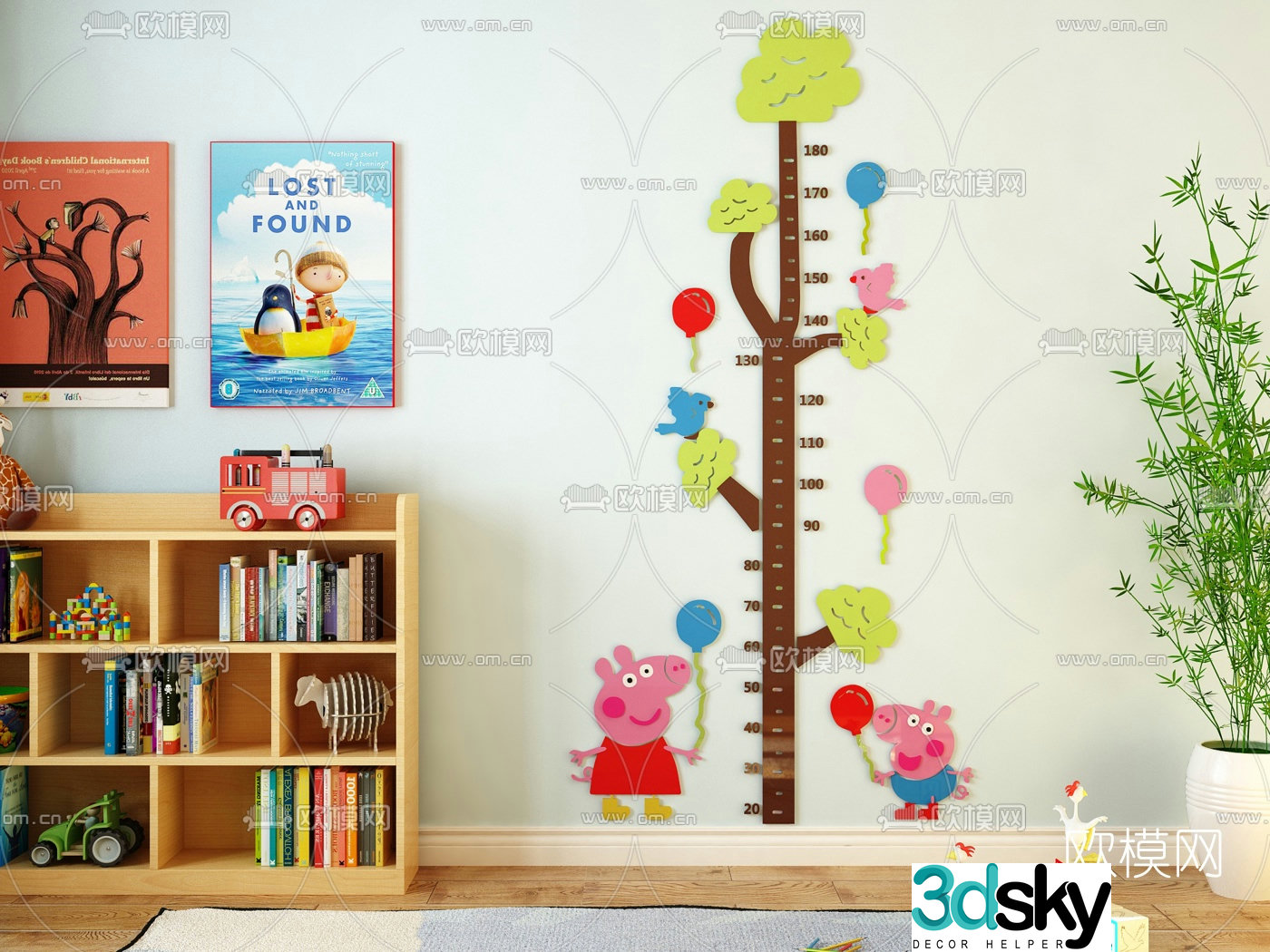Modern peppa pig kids wall sticker 3d model