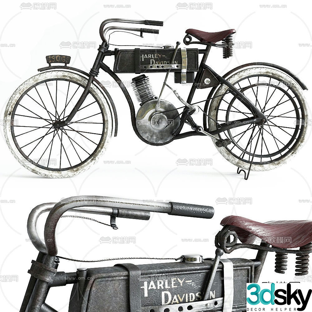 Industrial style retro bicycle 3d model