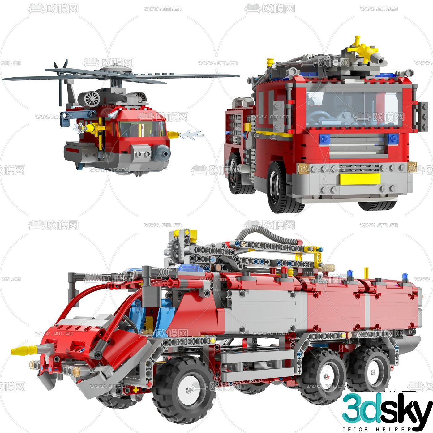 Modern lego fire truck toy 3d model