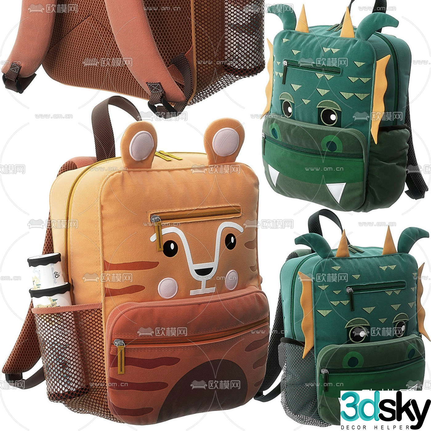 Modern children’s cartoon schoolbag 3d model