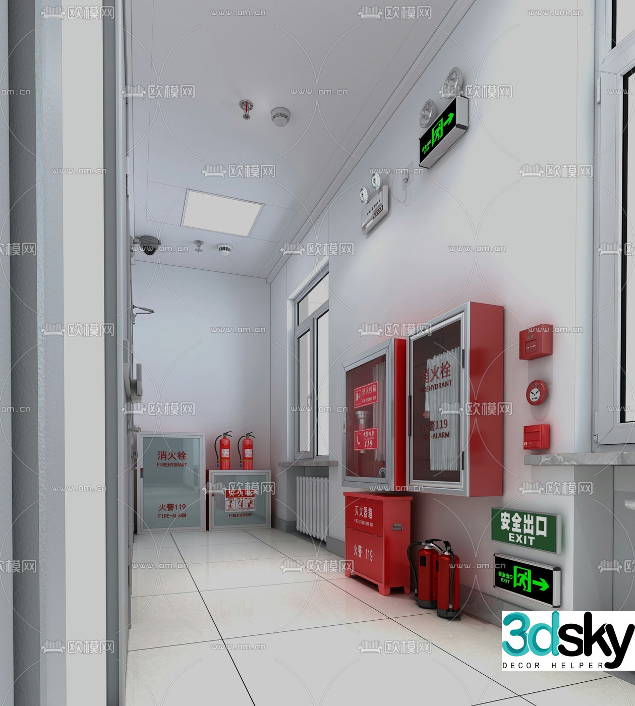 Modern fire aisle fire equipment 3d model