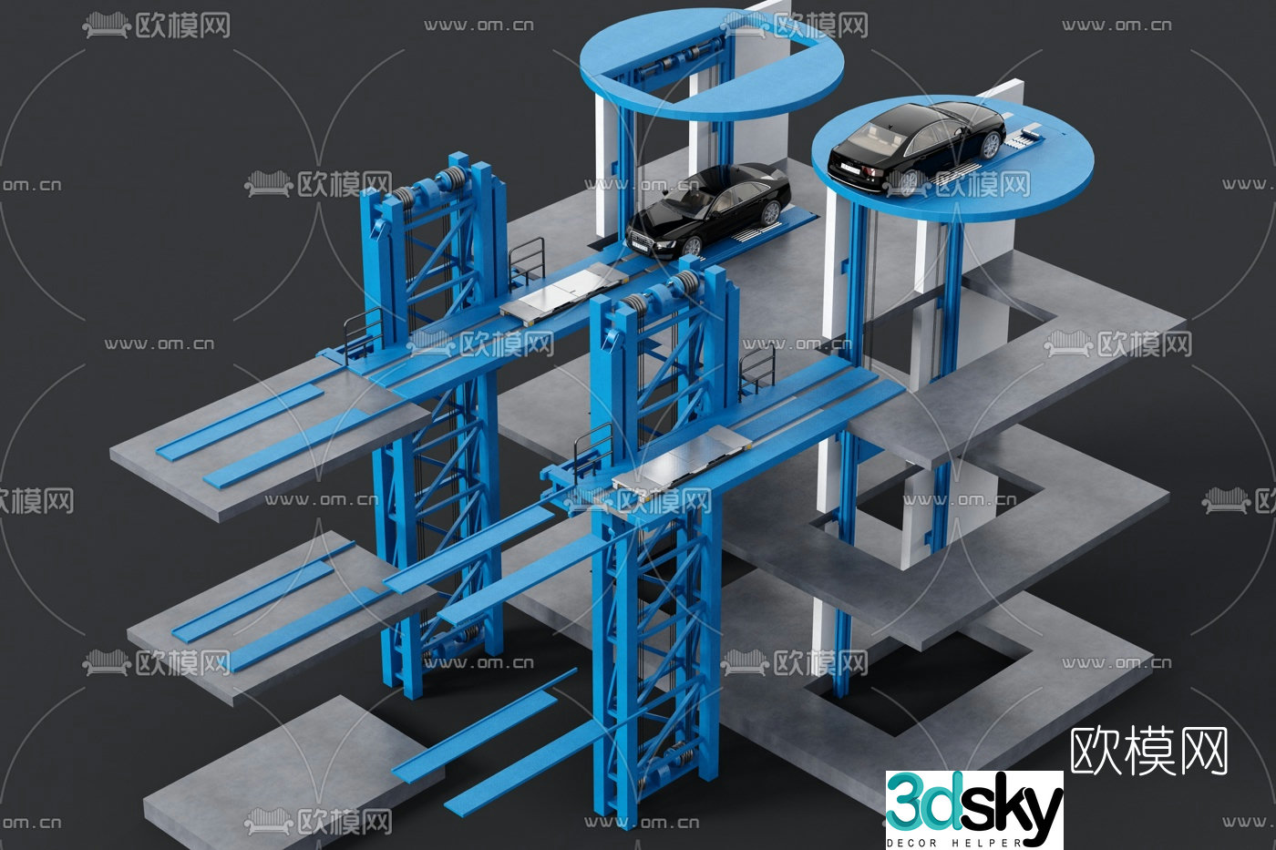 Industrial style automatic parking lift 3d model