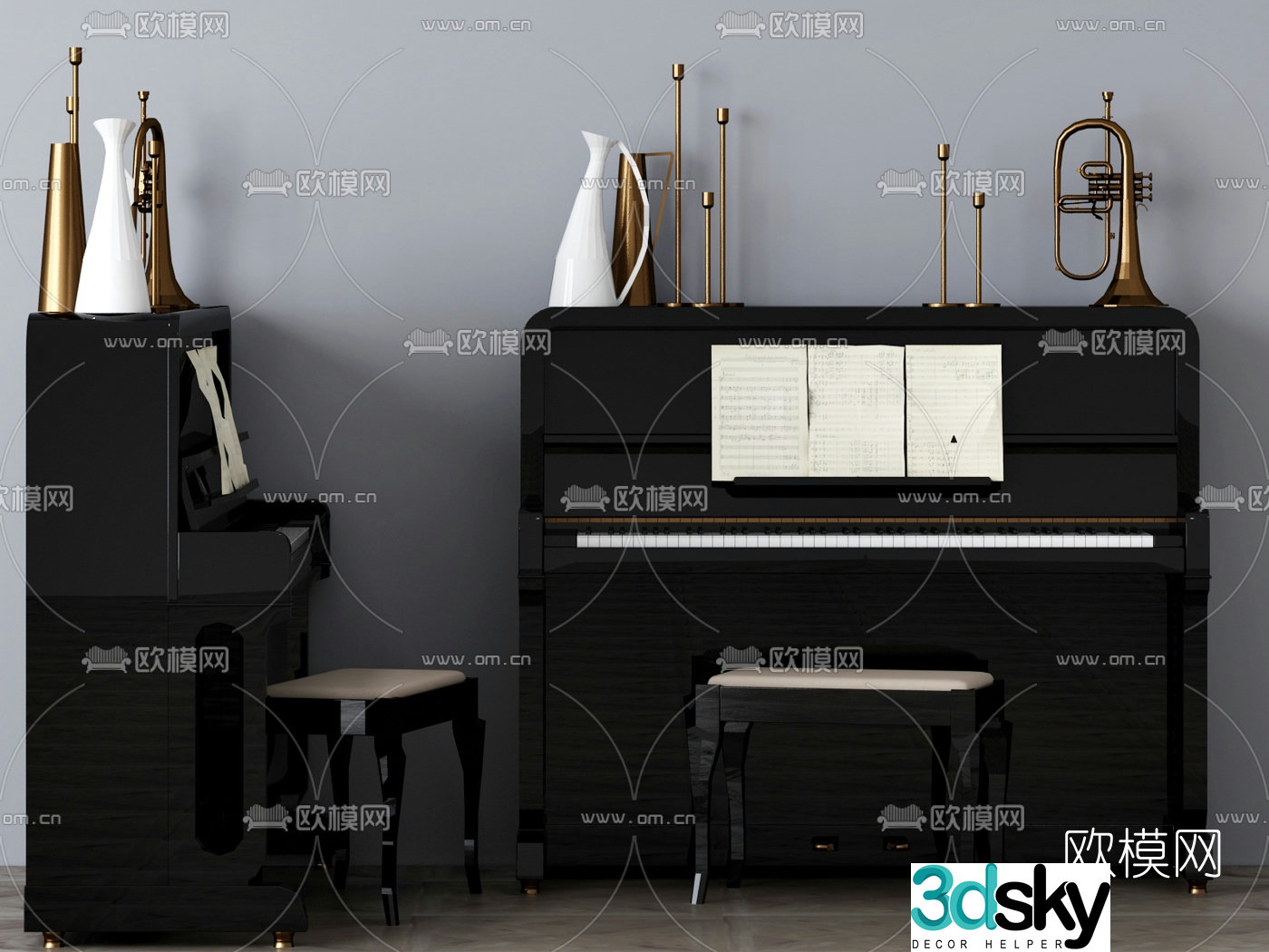 Modern upright piano 3d model
