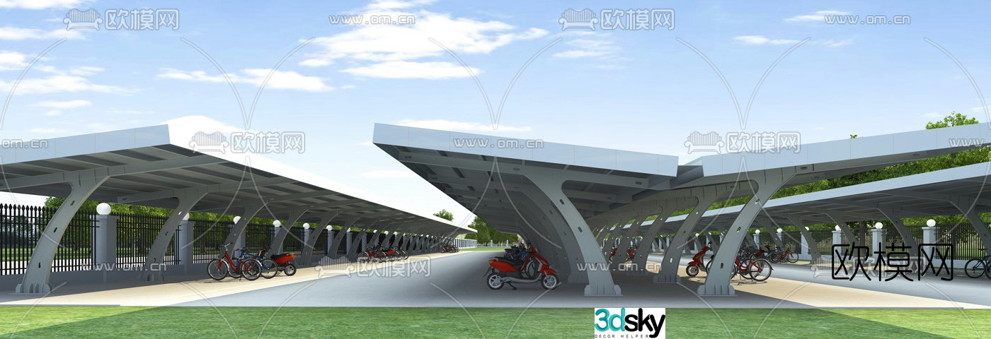 Modern public parking shed 3d model