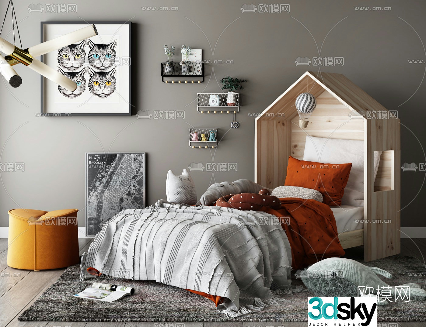 Nordic log children’s bed 3d model