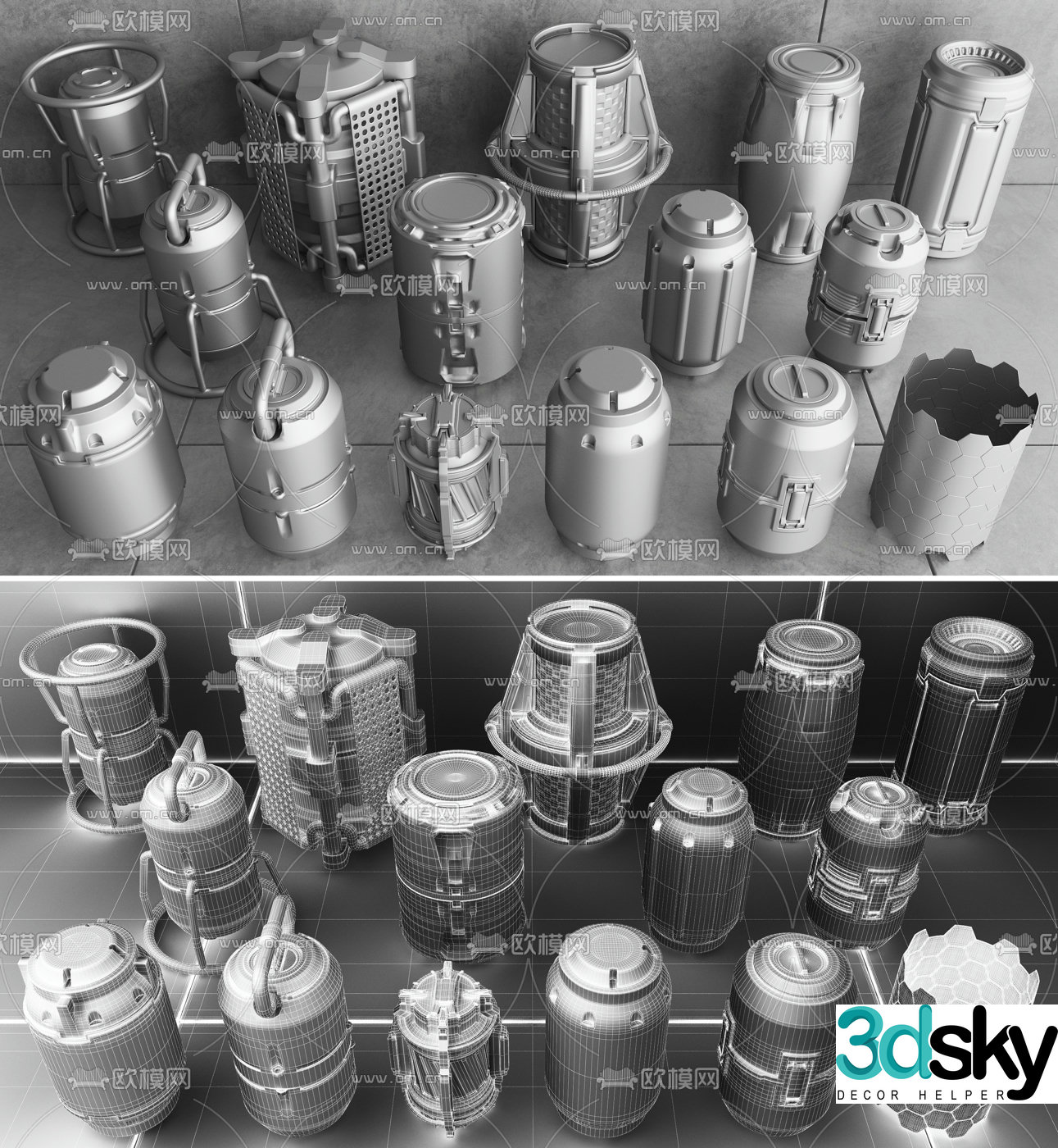 Modern industrial machinery parts 3d model