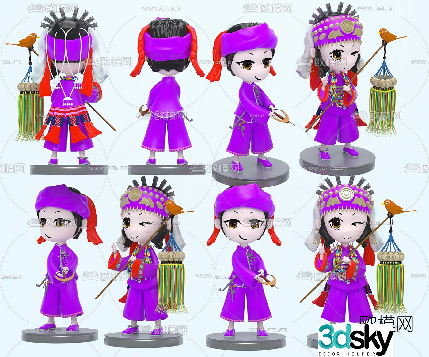 3D model of modern minority cartoon characters