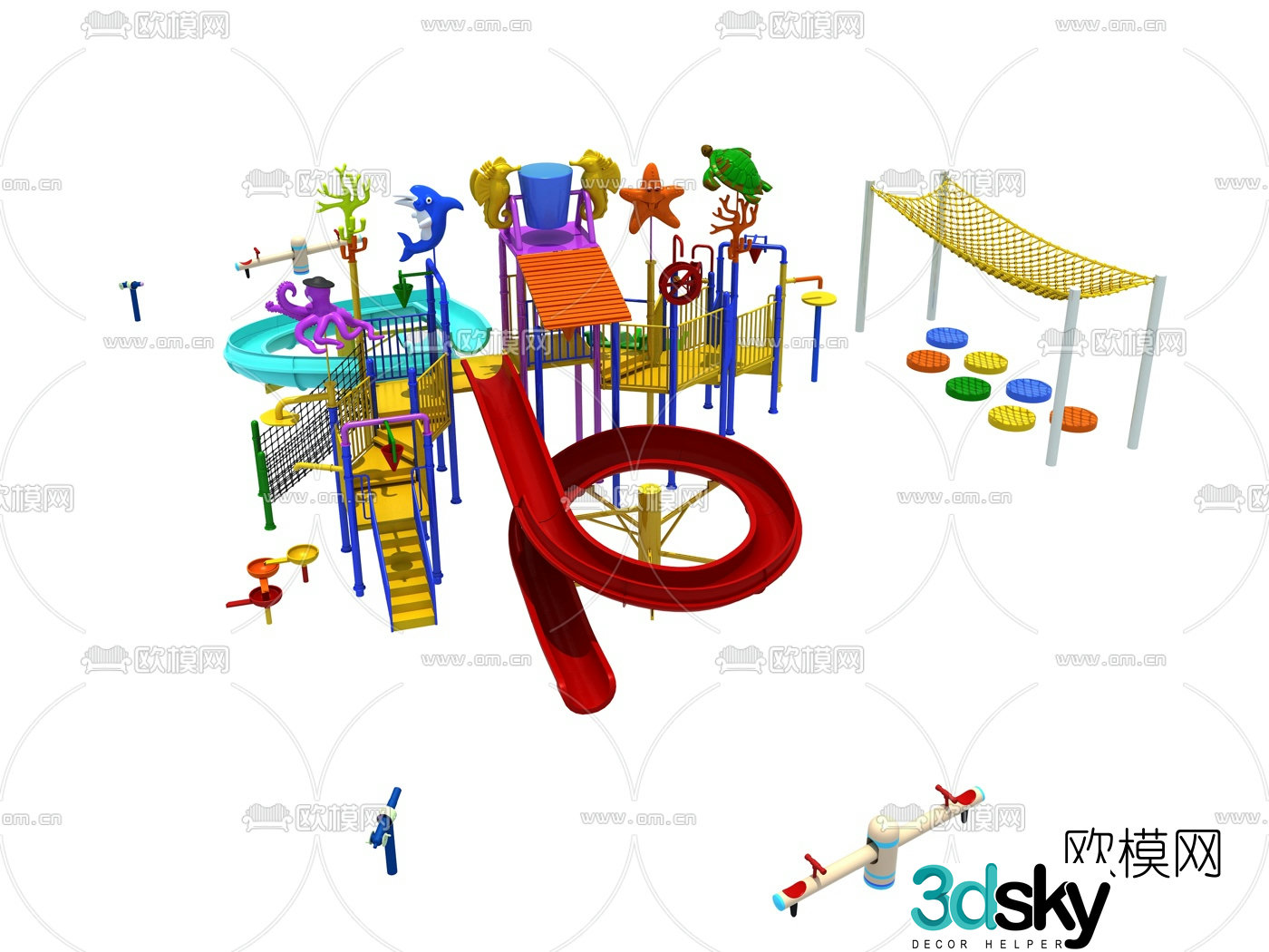 Modern large water park slide amusement equipment 3d model