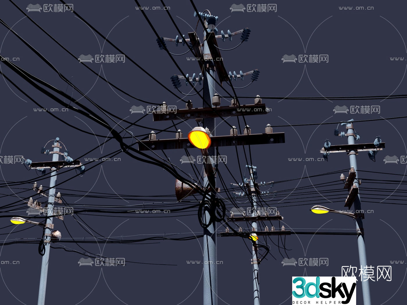 Modern high voltage transmission line pole 3d model