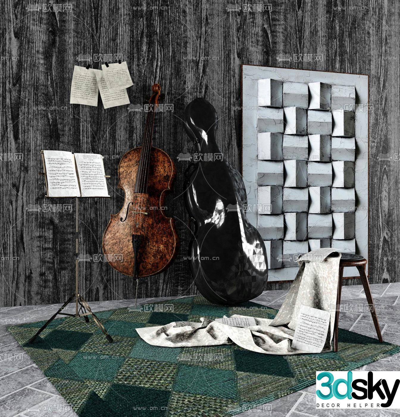 European musical instrument cello 3d model